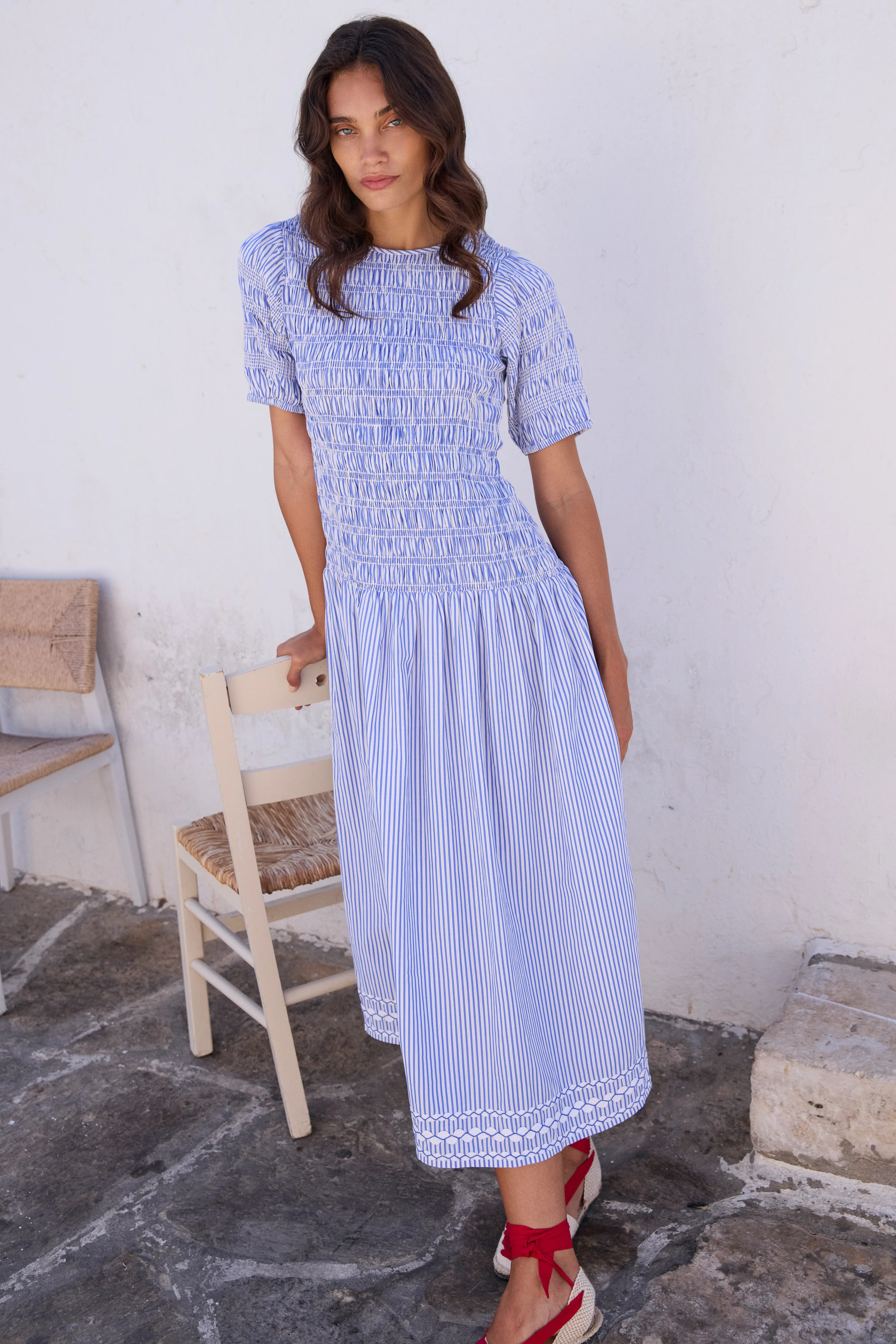 Smocked Drop Waist Maxi- Sconset Blue - Image 3