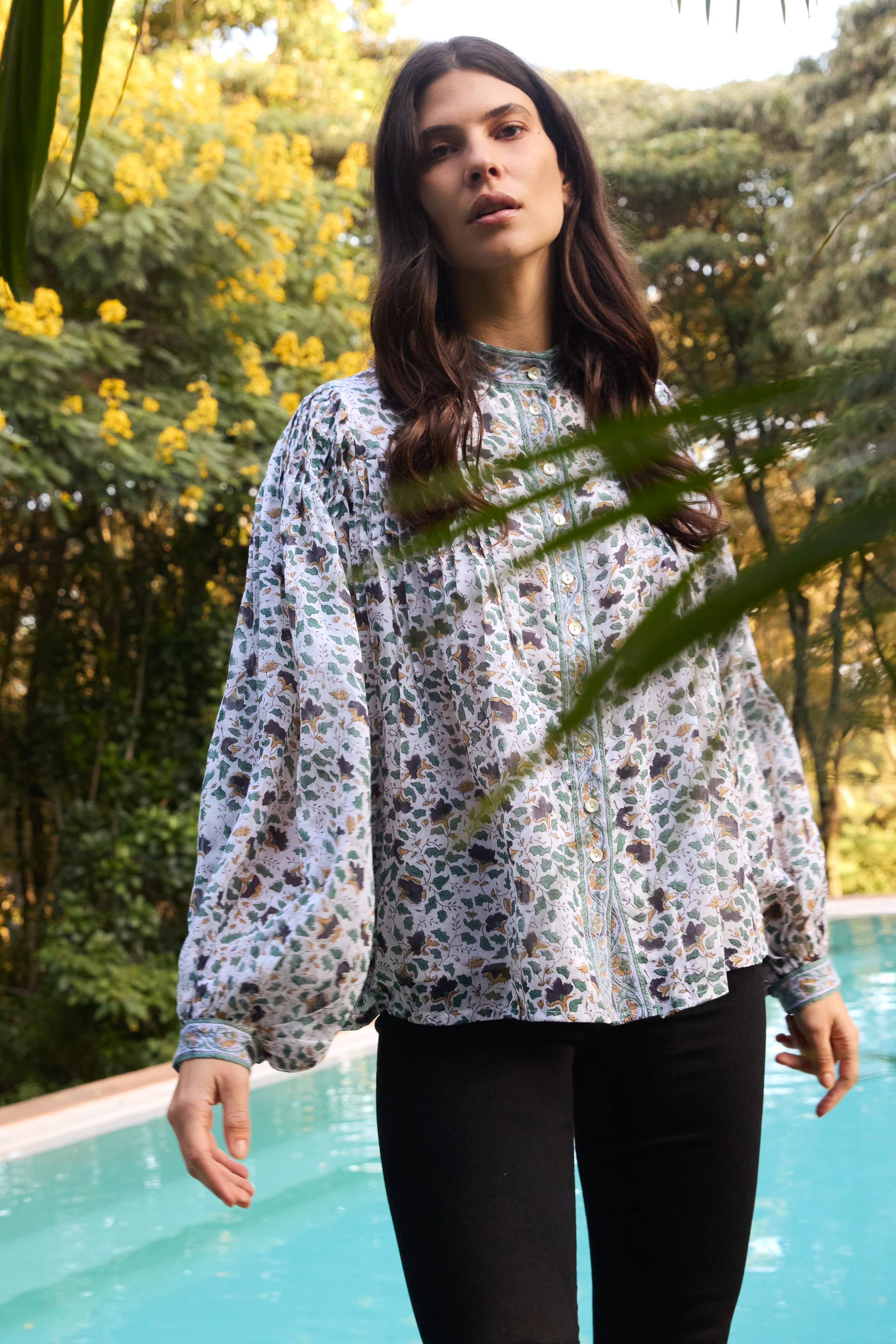Mandarin Pintuck Blouse- Cotswold Green - Image 3