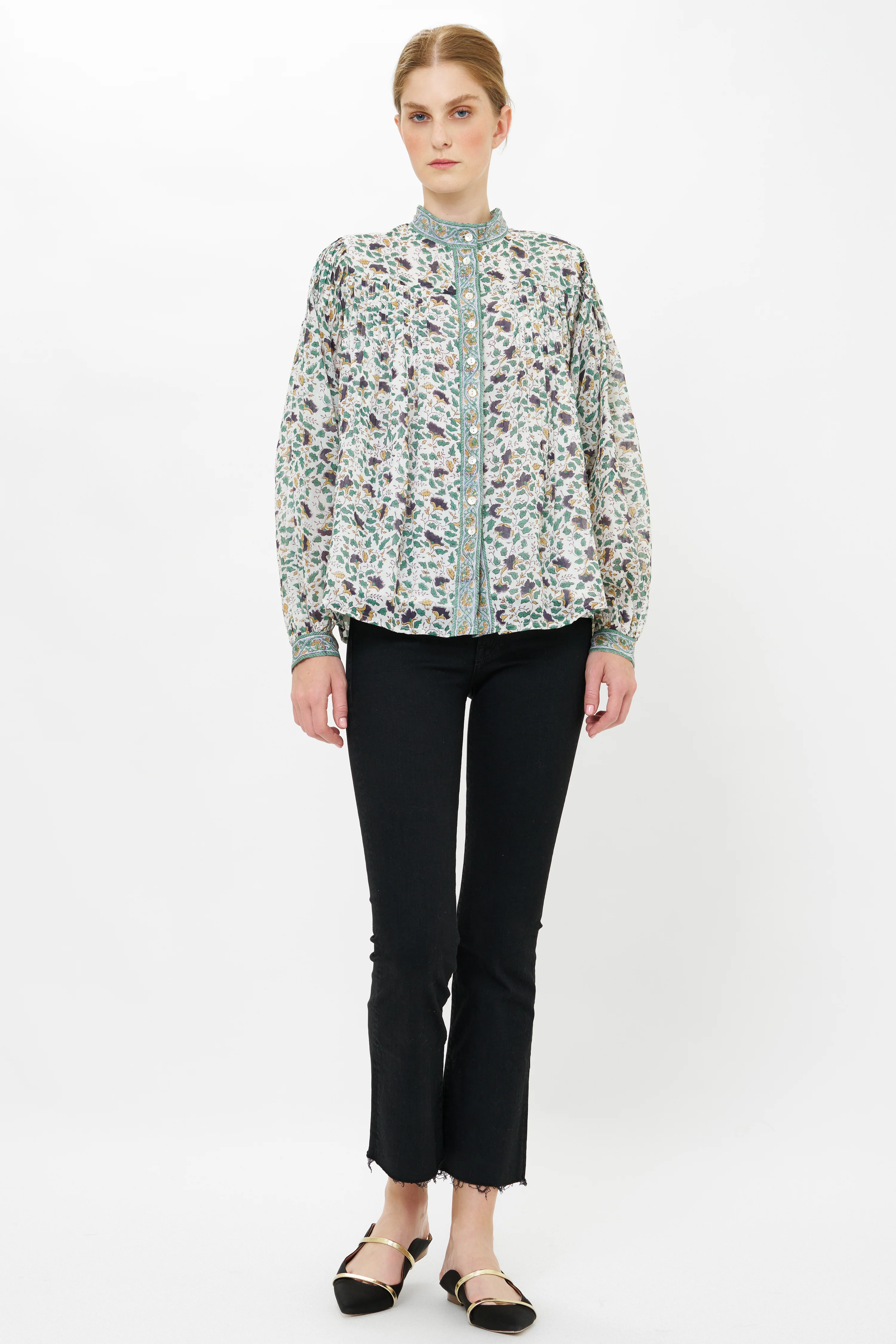 Mandarin Pintuck Blouse- Cotswold Green - Image 5