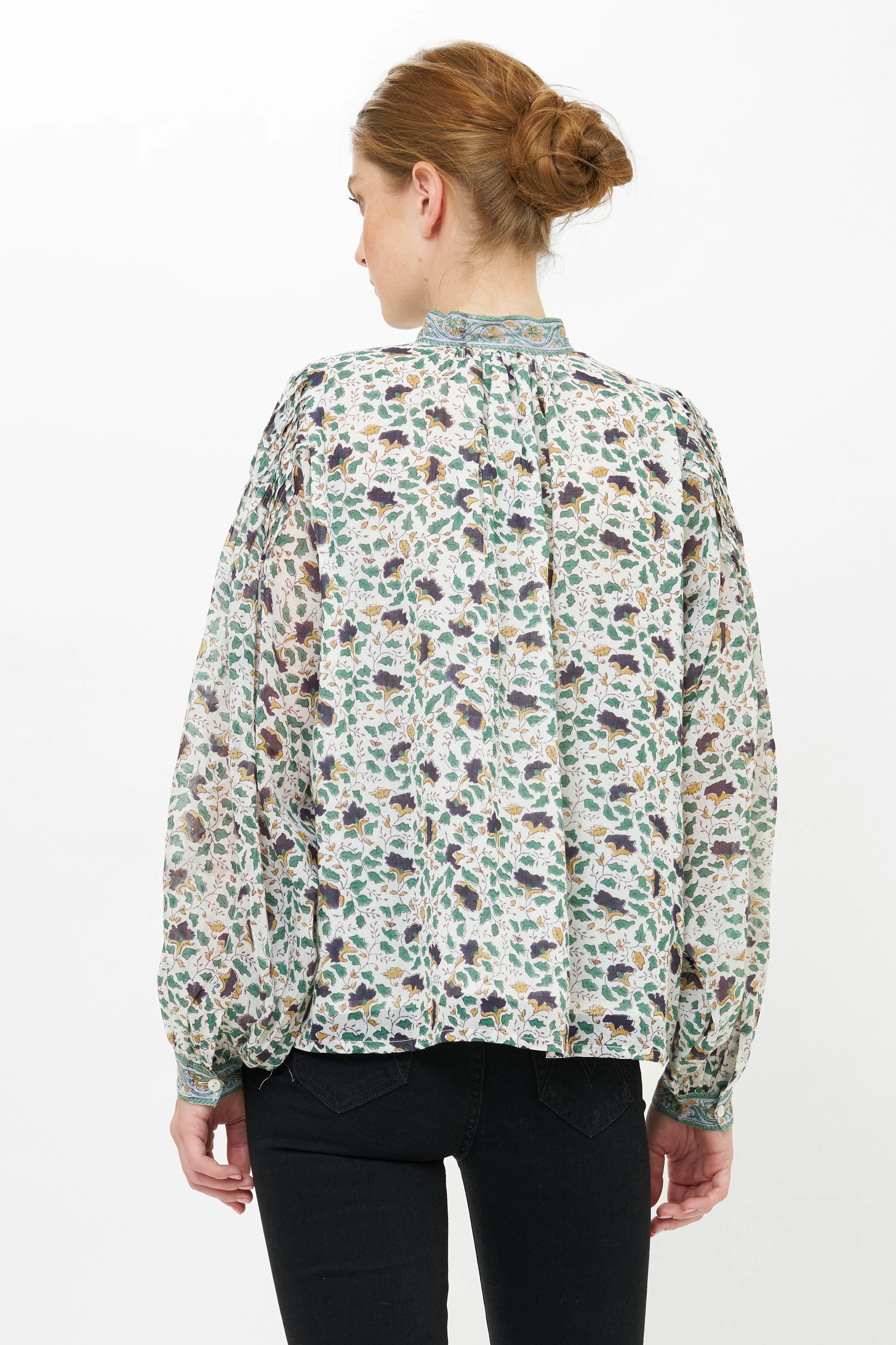 Mandarin Pintuck Blouse- Cotswold Green - Image 6