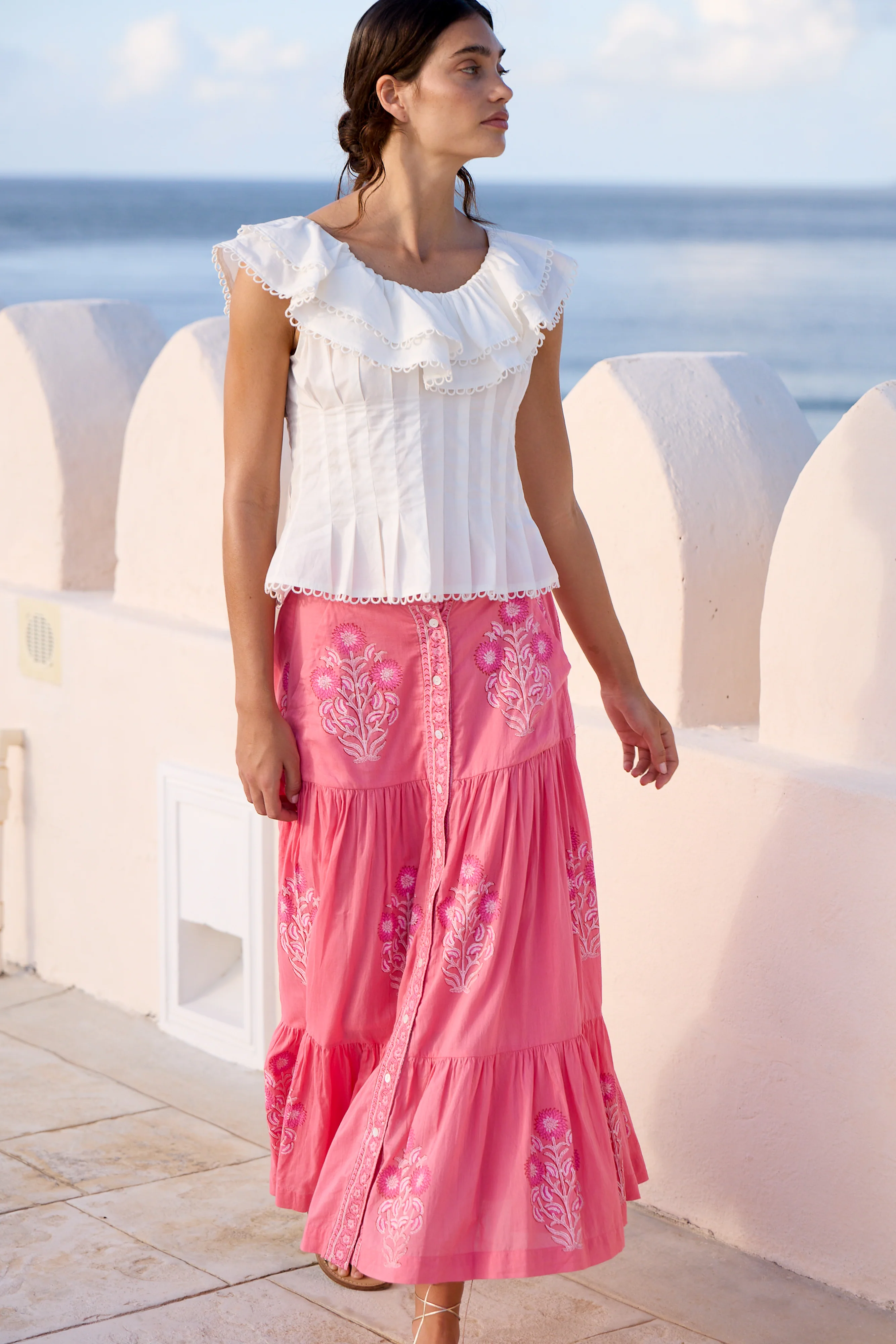 Button Front Skirt- Raton Pink