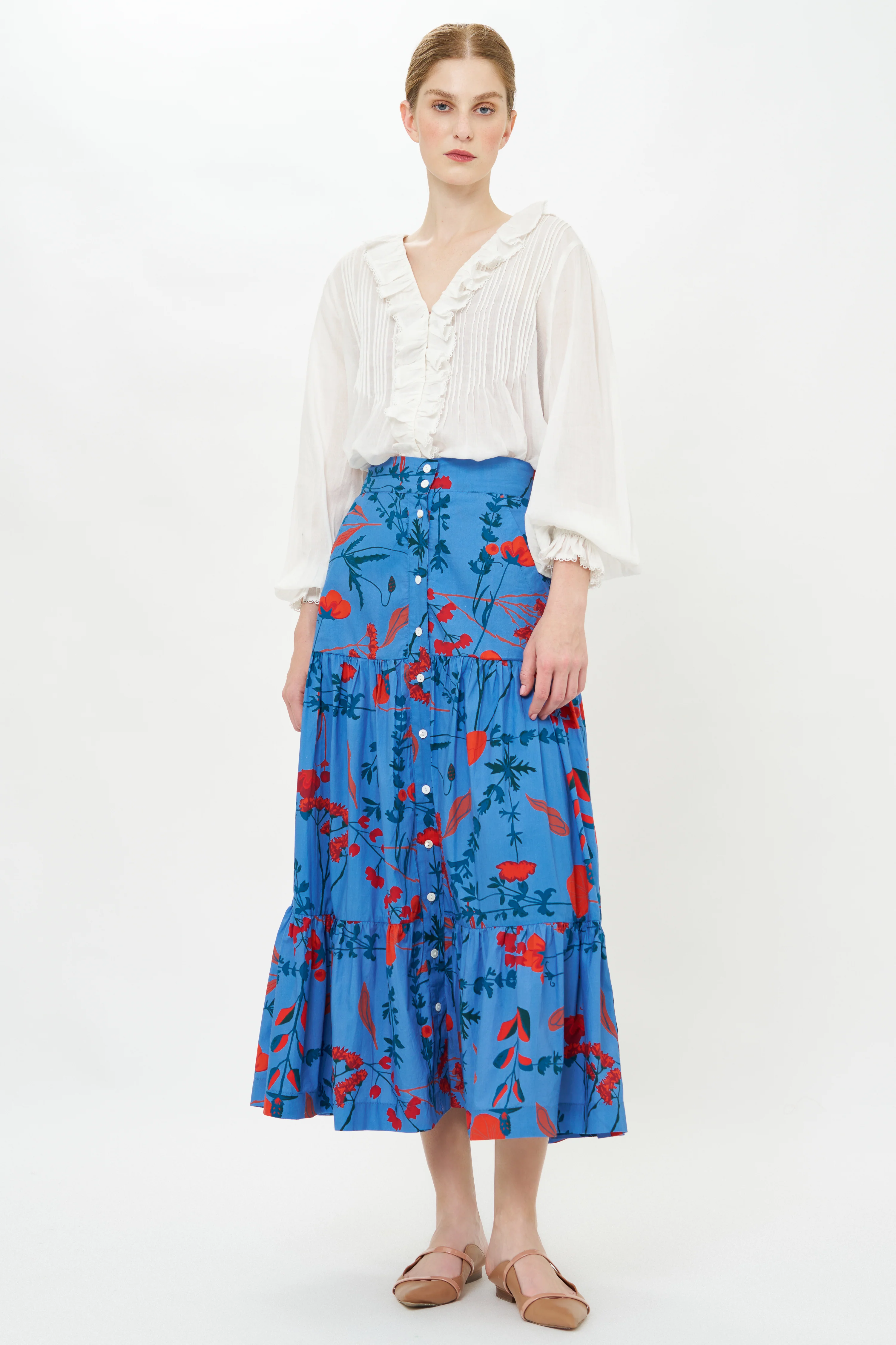 Button Front Skirt- Bartram Blue - Image 4