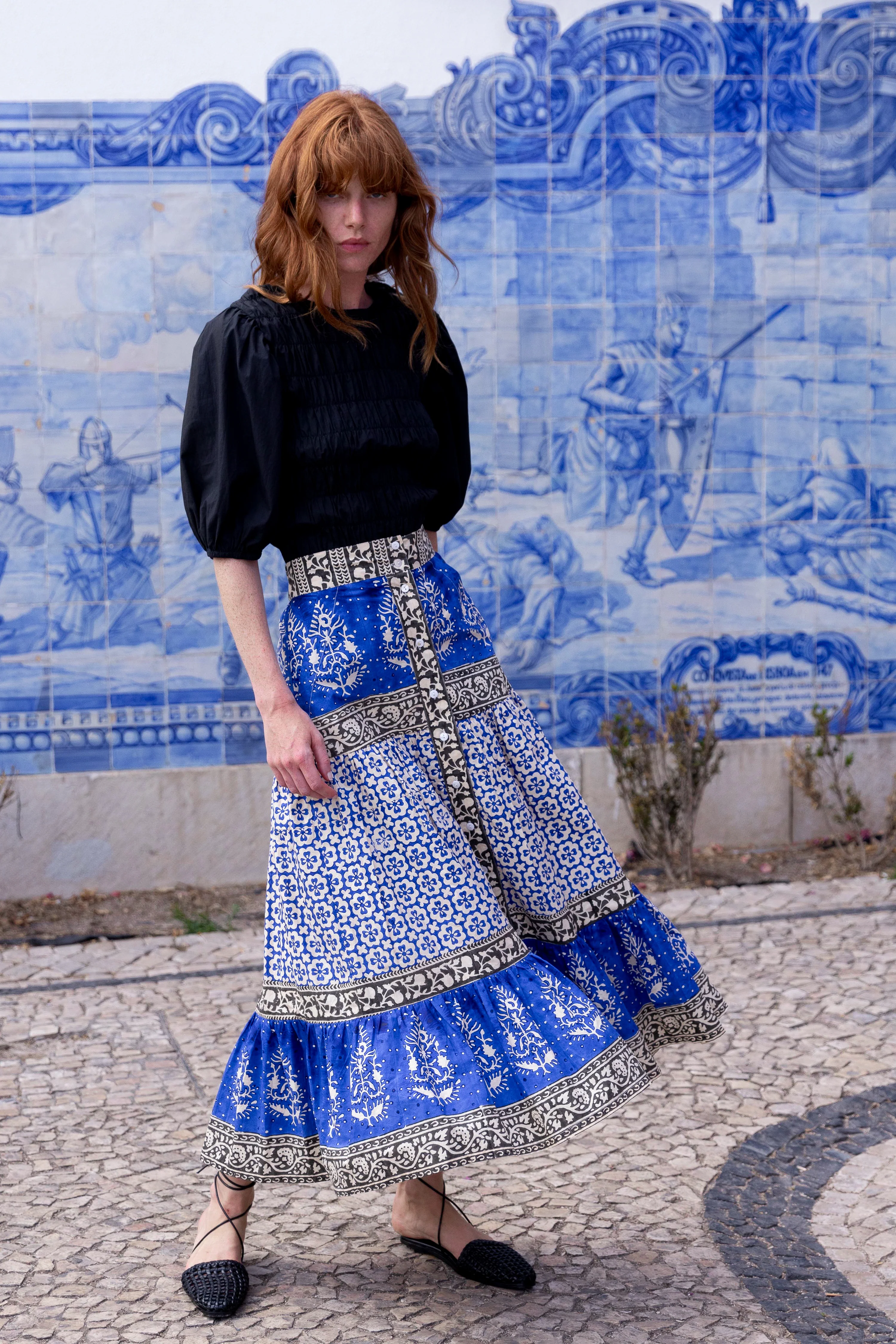 Button Front Skirt- Jaisalmer Cobalt - Image 3