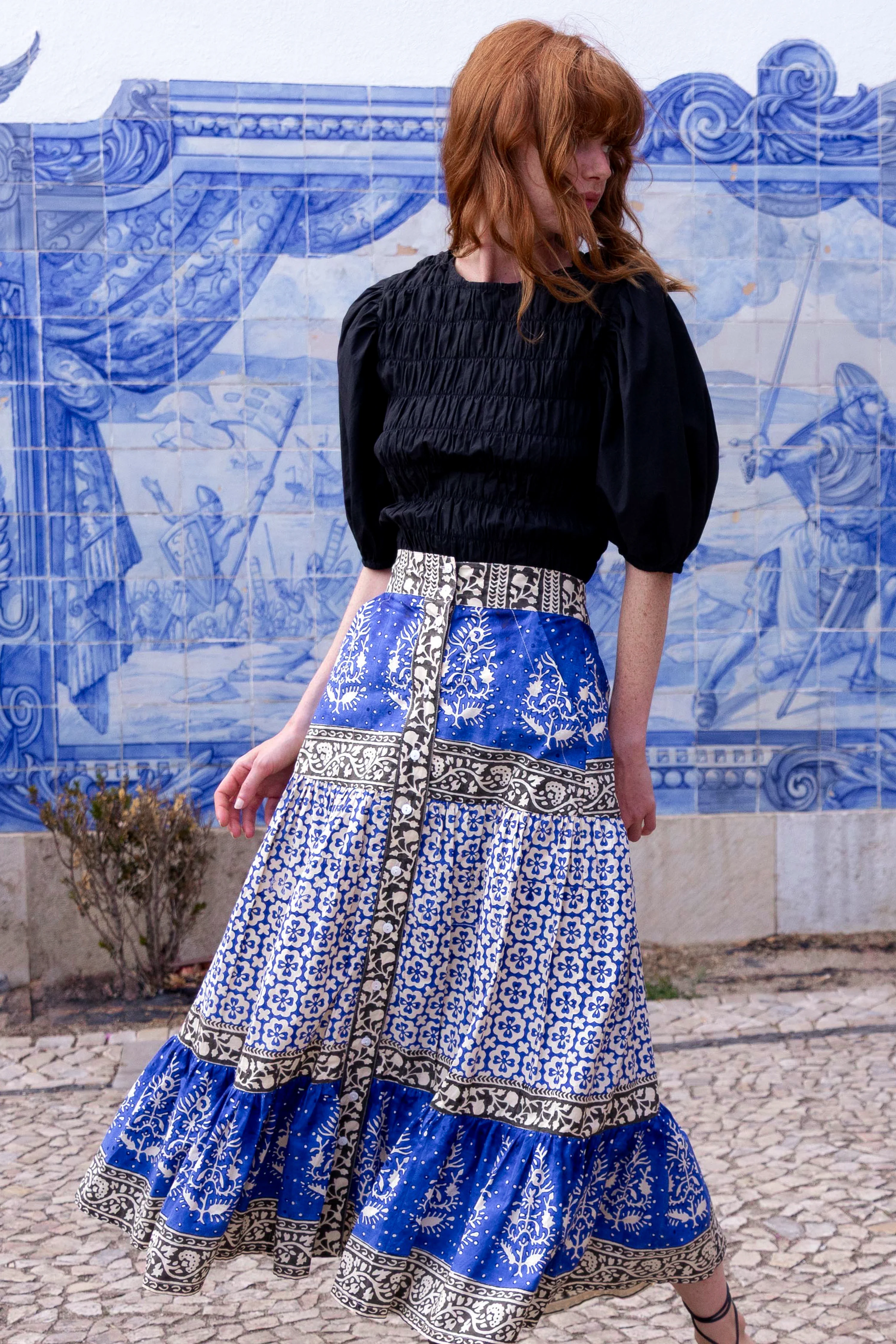 Button Front Skirt- Jaisalmer Cobalt - Image 4