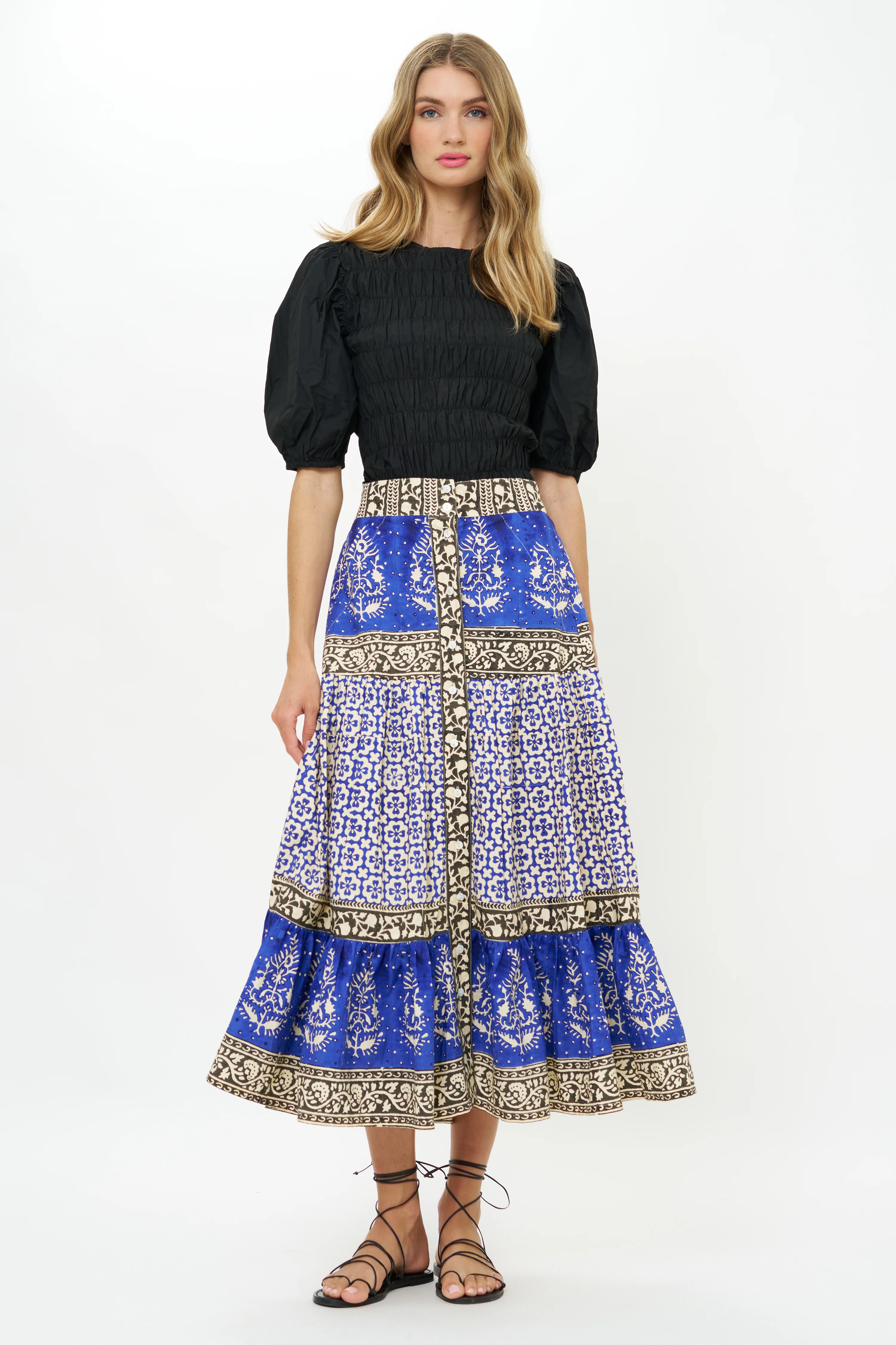 Button Front Skirt- Jaisalmer Cobalt - Image 5