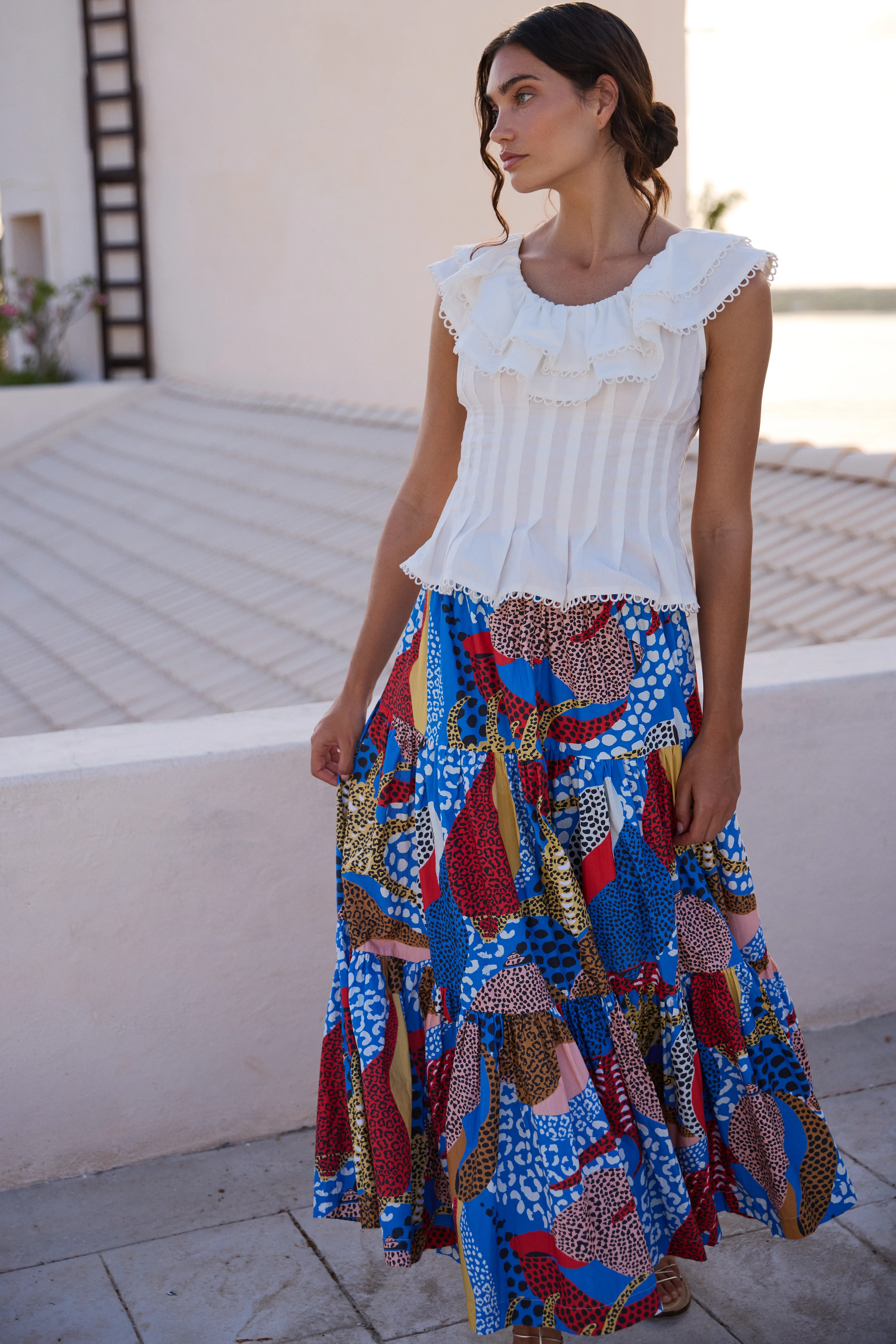 Tiered Maxi Skirt- Nautilus Blue - Image 2