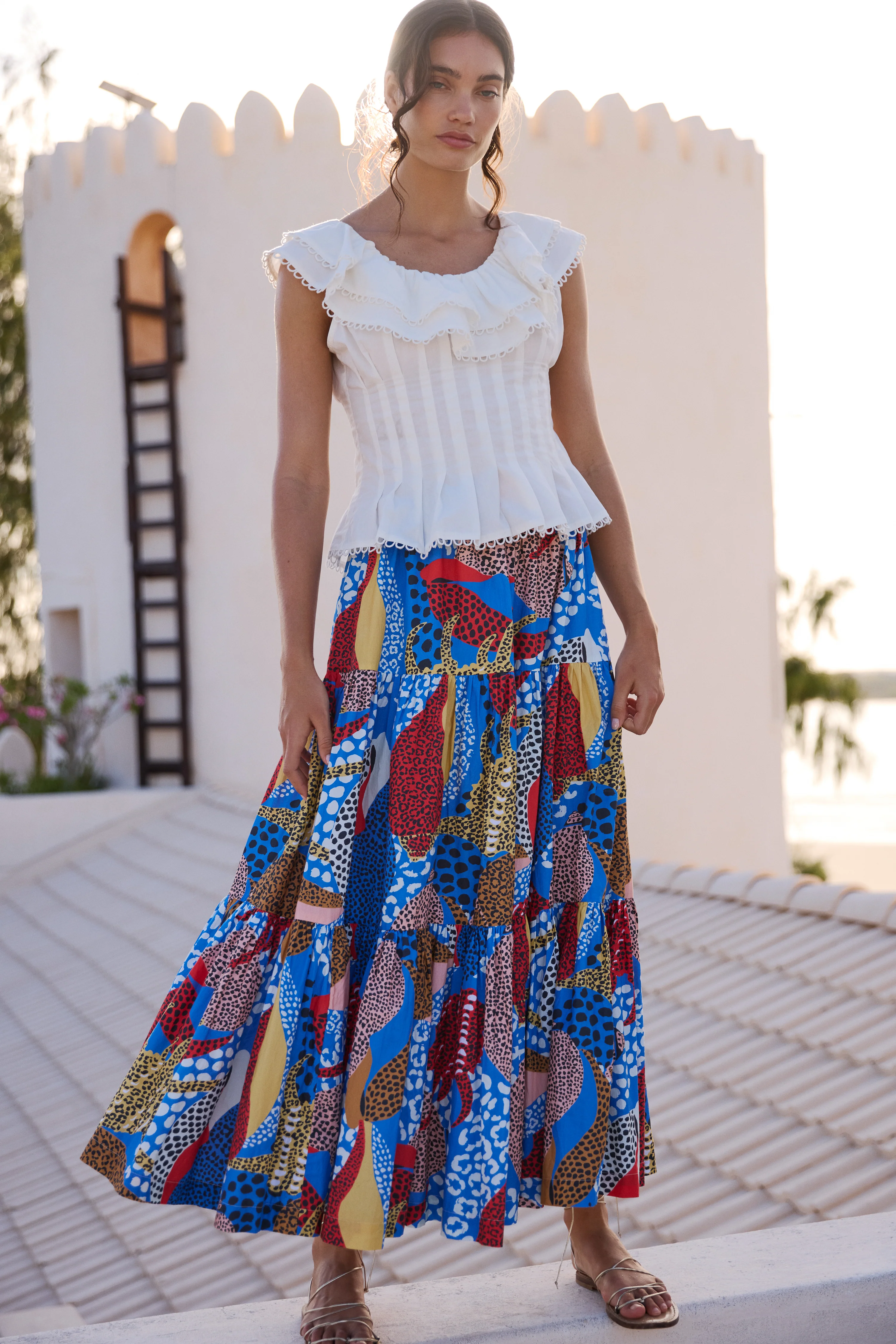 Tiered Maxi Skirt- Nautilus Blue - Image 3