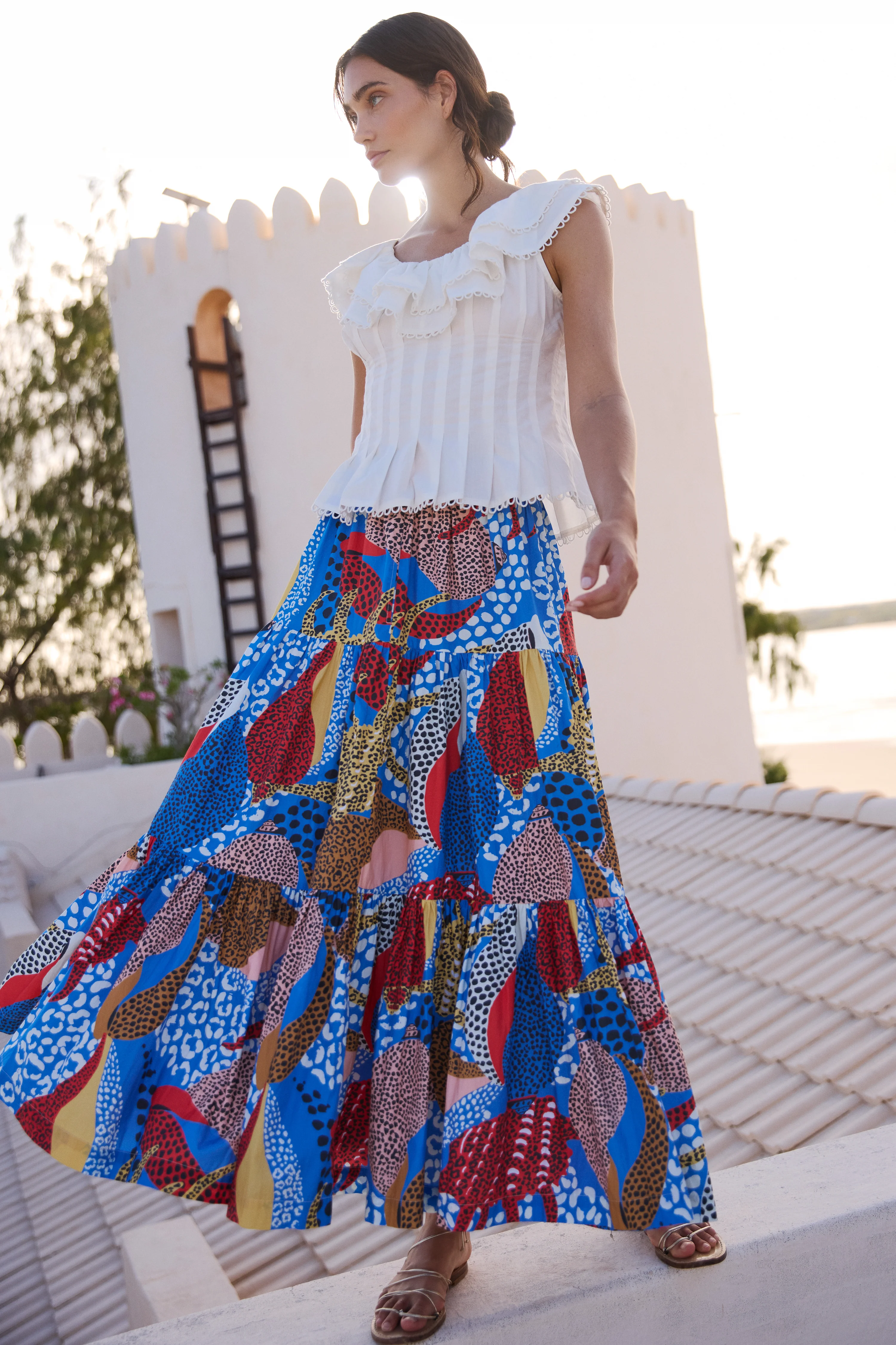 Tiered Maxi Skirt- Nautilus Blue - Image 4
