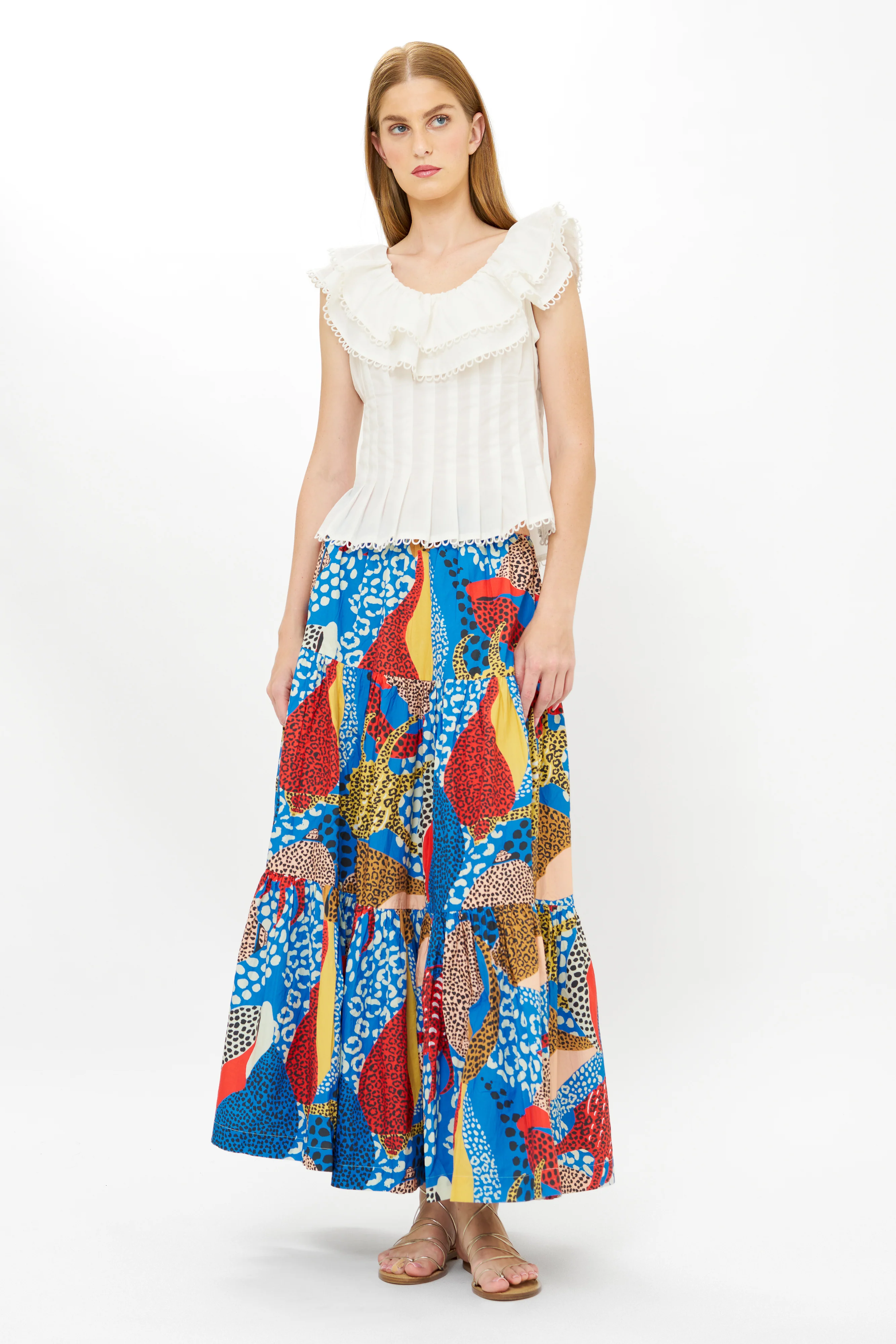 Tiered Maxi Skirt- Nautilus Blue - Image 9