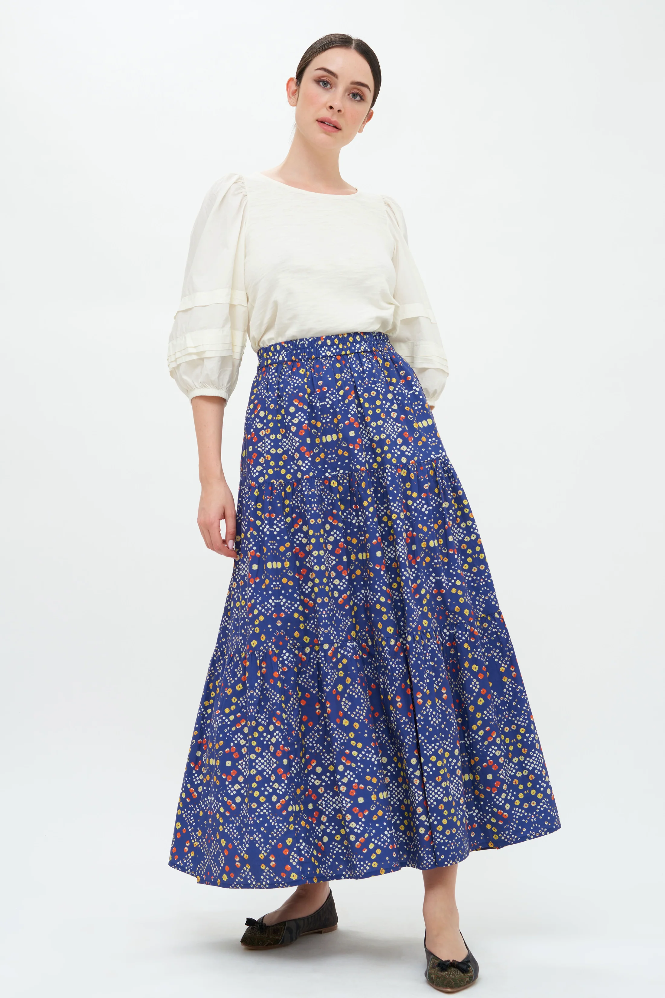 Tiered Maxi Skirt- Shibori Indigo - Image 4