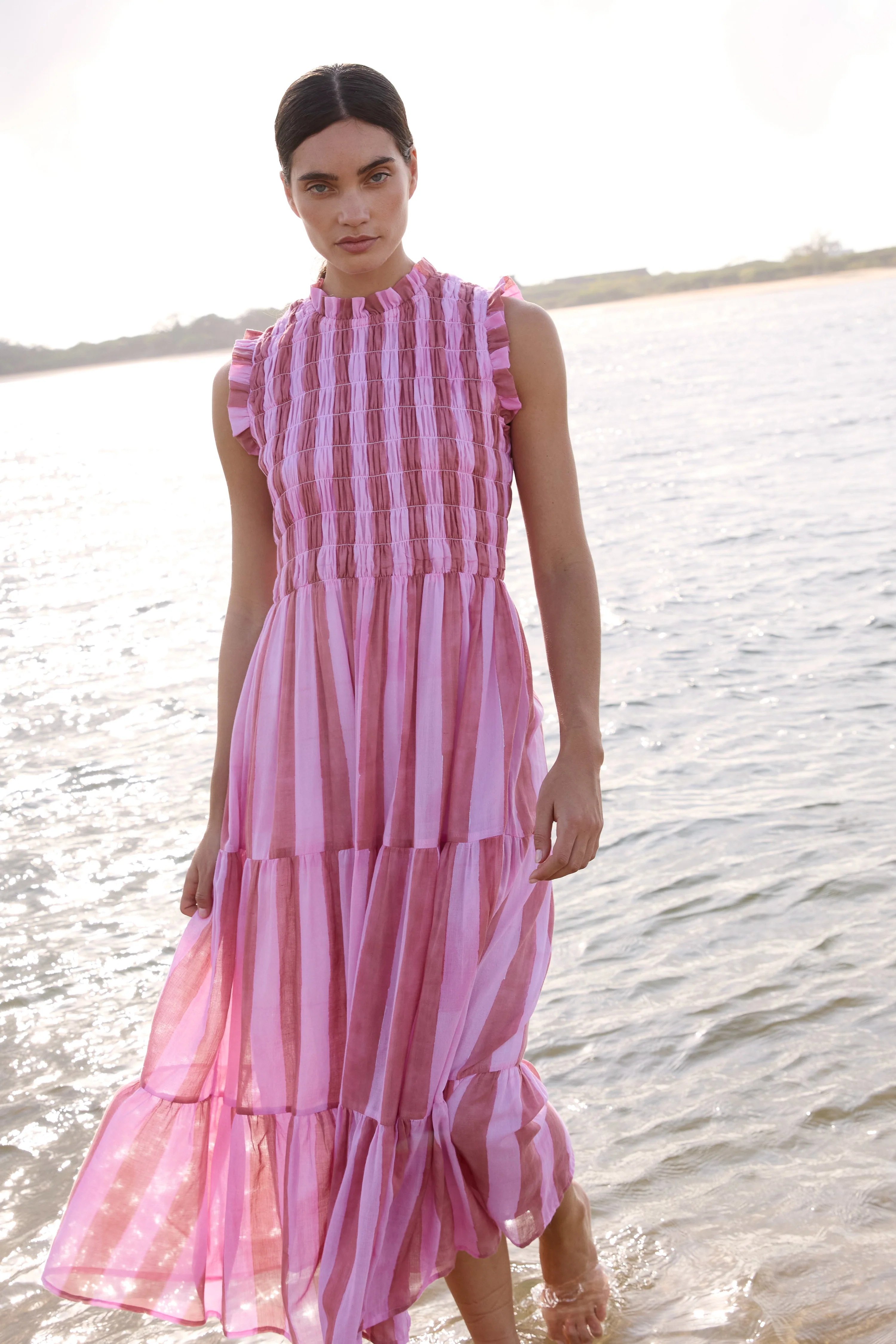 Sleeveless Smocked Maxi- Cabana Rhubarb - Image 3