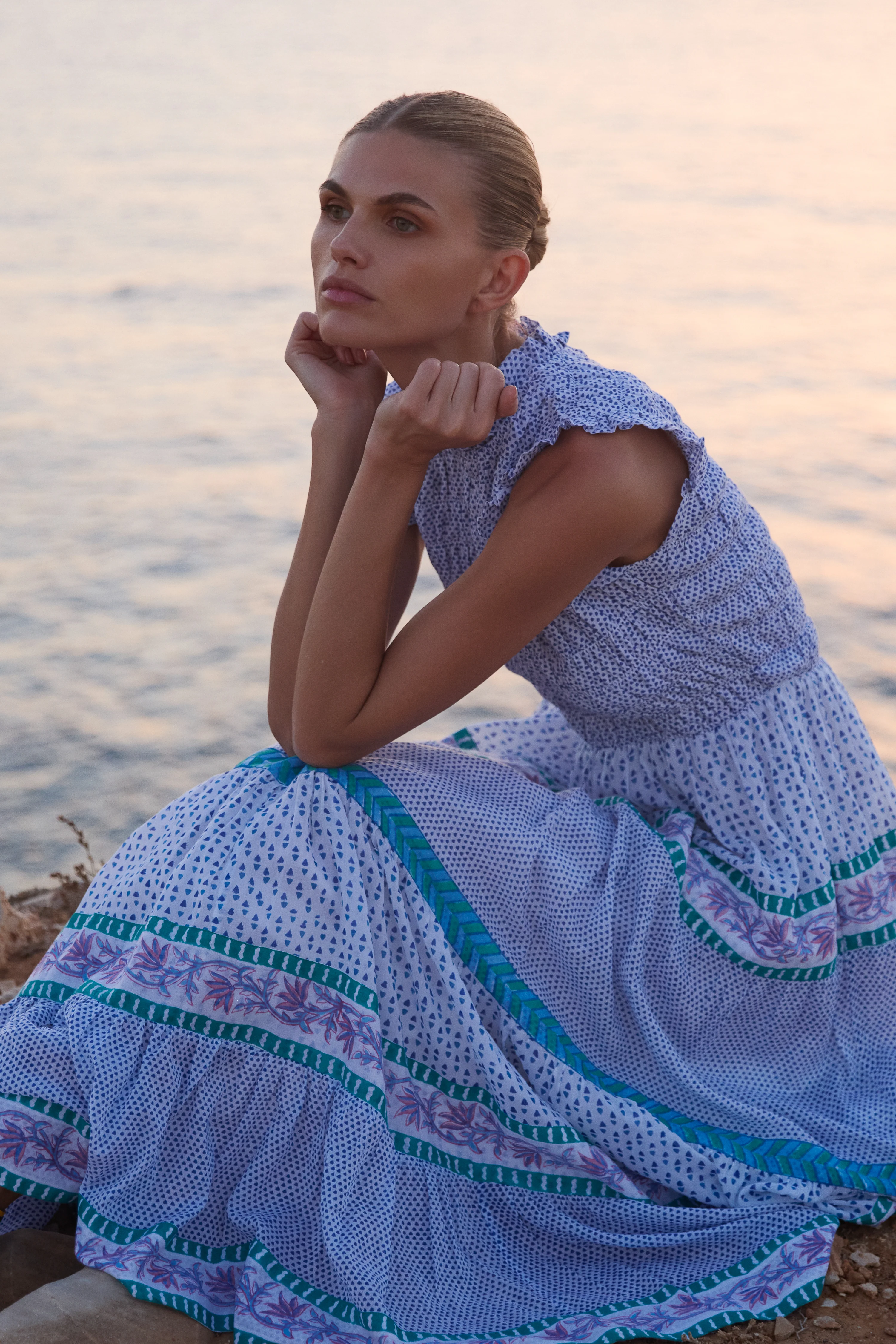 Sleeveless Smocked Maxi- Capri Blue - Image 5