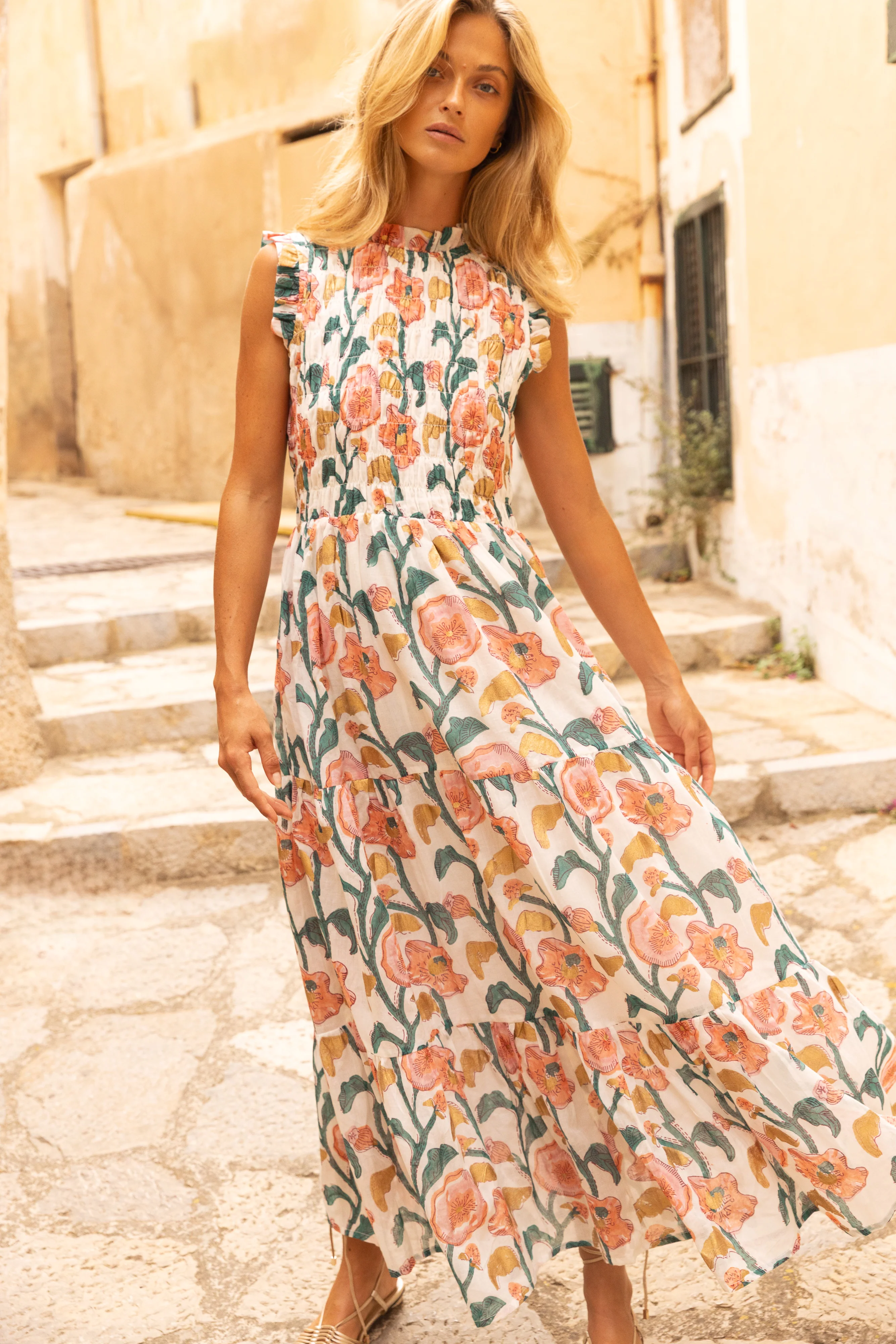 Sleeveless Smocked Maxi- Poppy Teal - Image 3