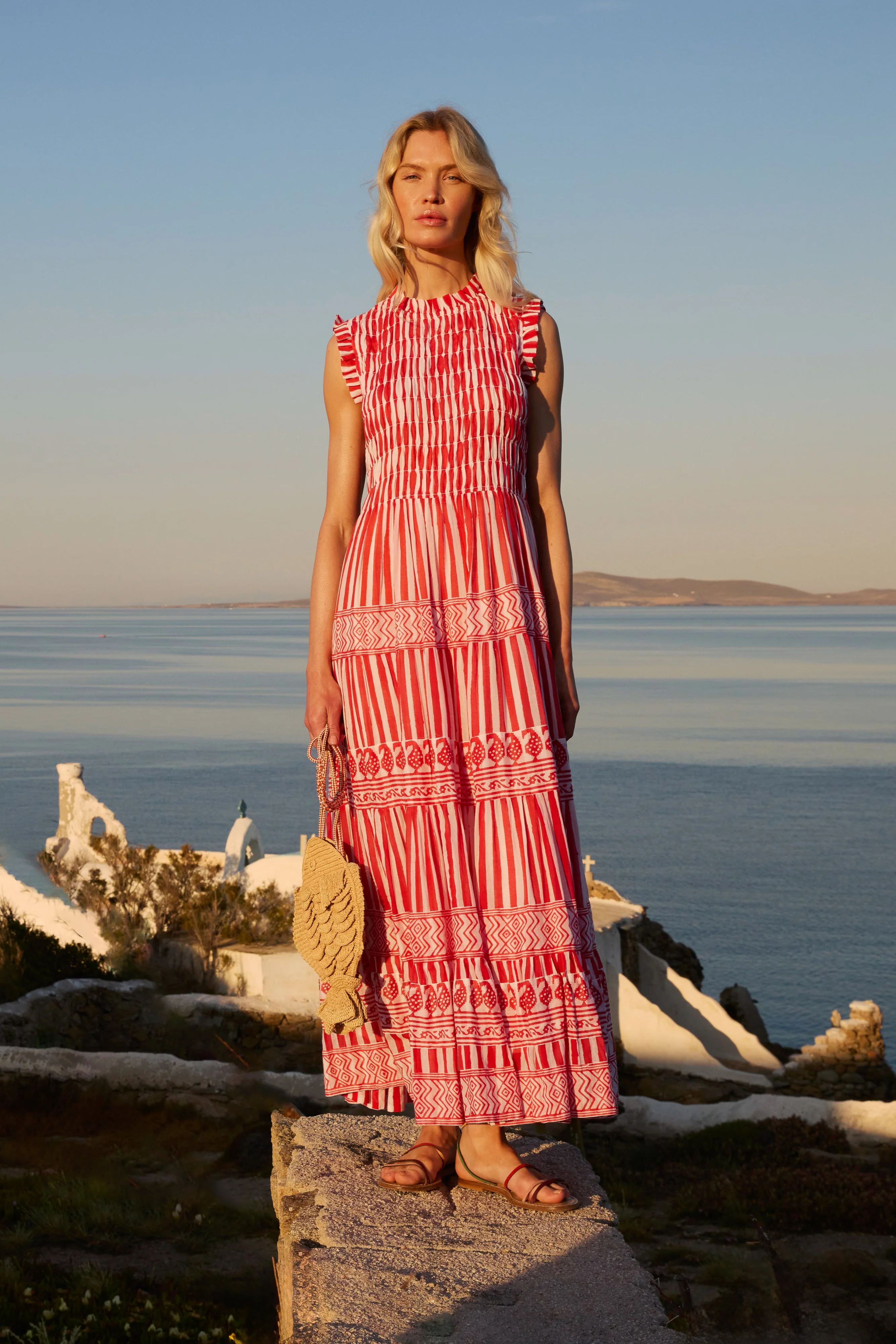 Sleeveless Smocked Maxi- Santorini Red - Image 3
