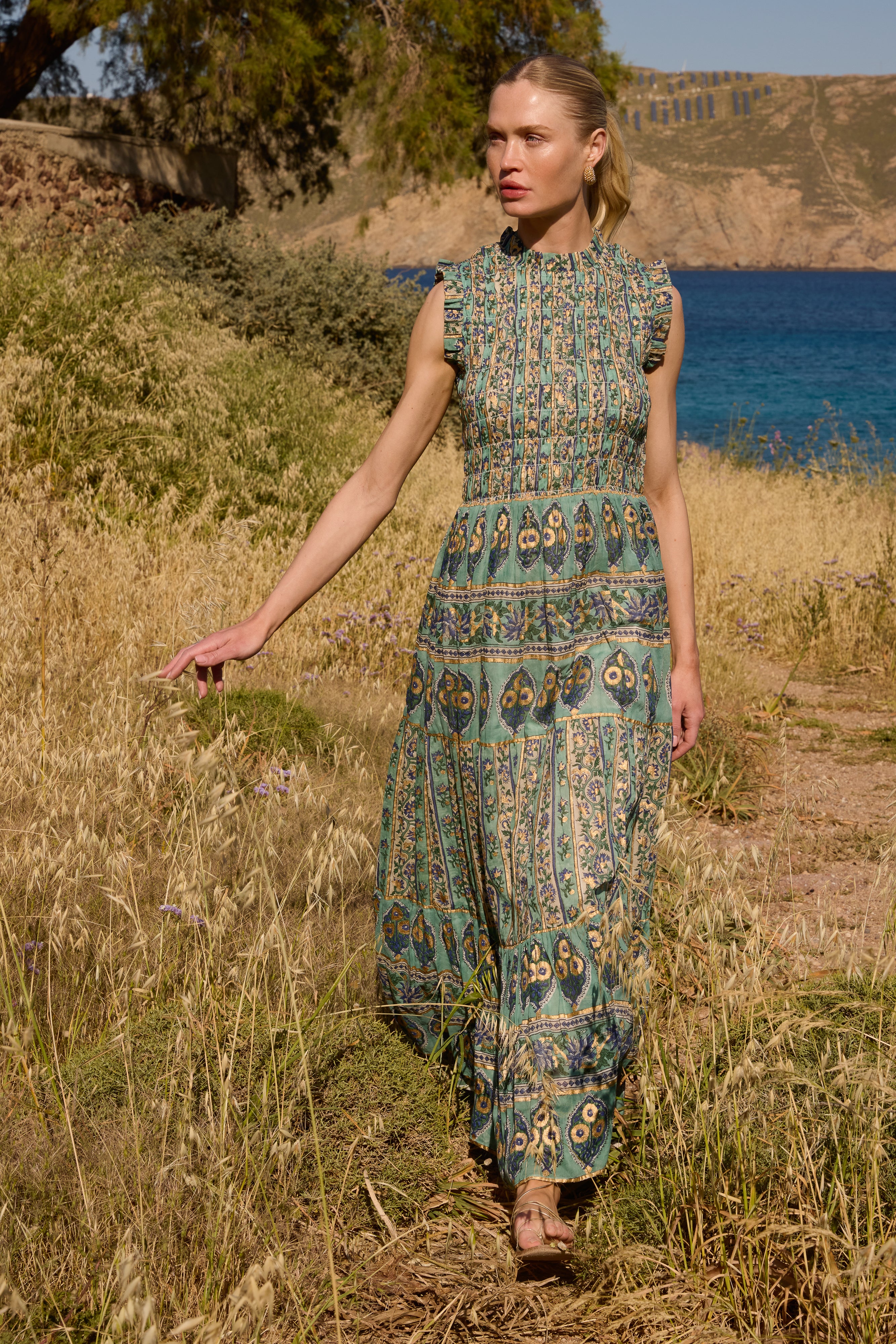 Sleeveless Smocked Maxi- Taj Aqua - Image 3
