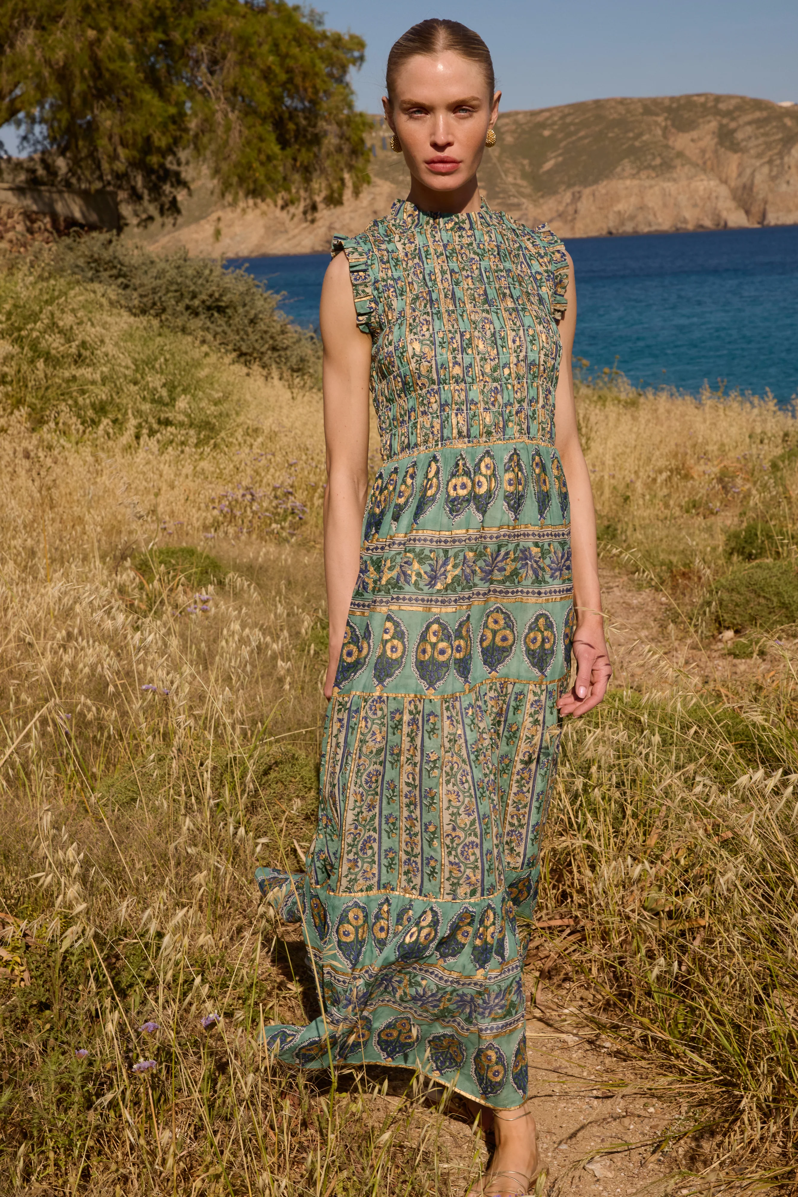 Sleeveless Smocked Maxi- Taj Aqua - Image 4