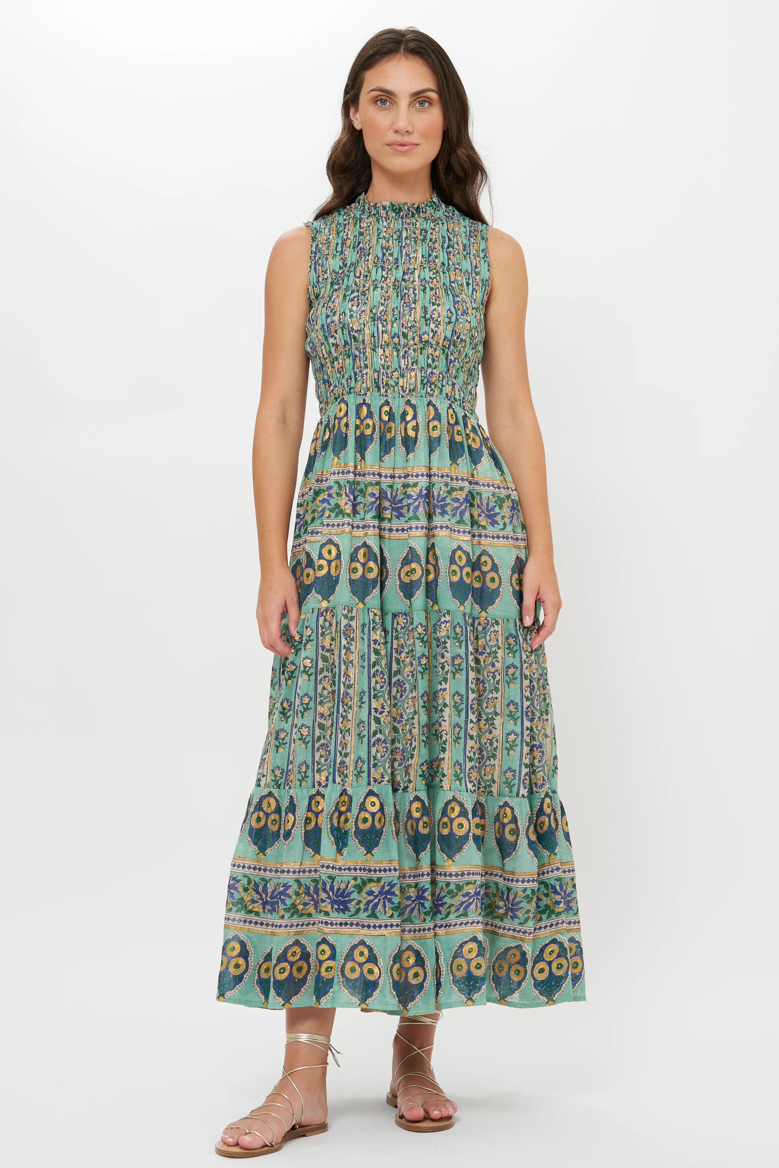 Sleeveless Smocked Maxi- Taj Aqua - Image 7