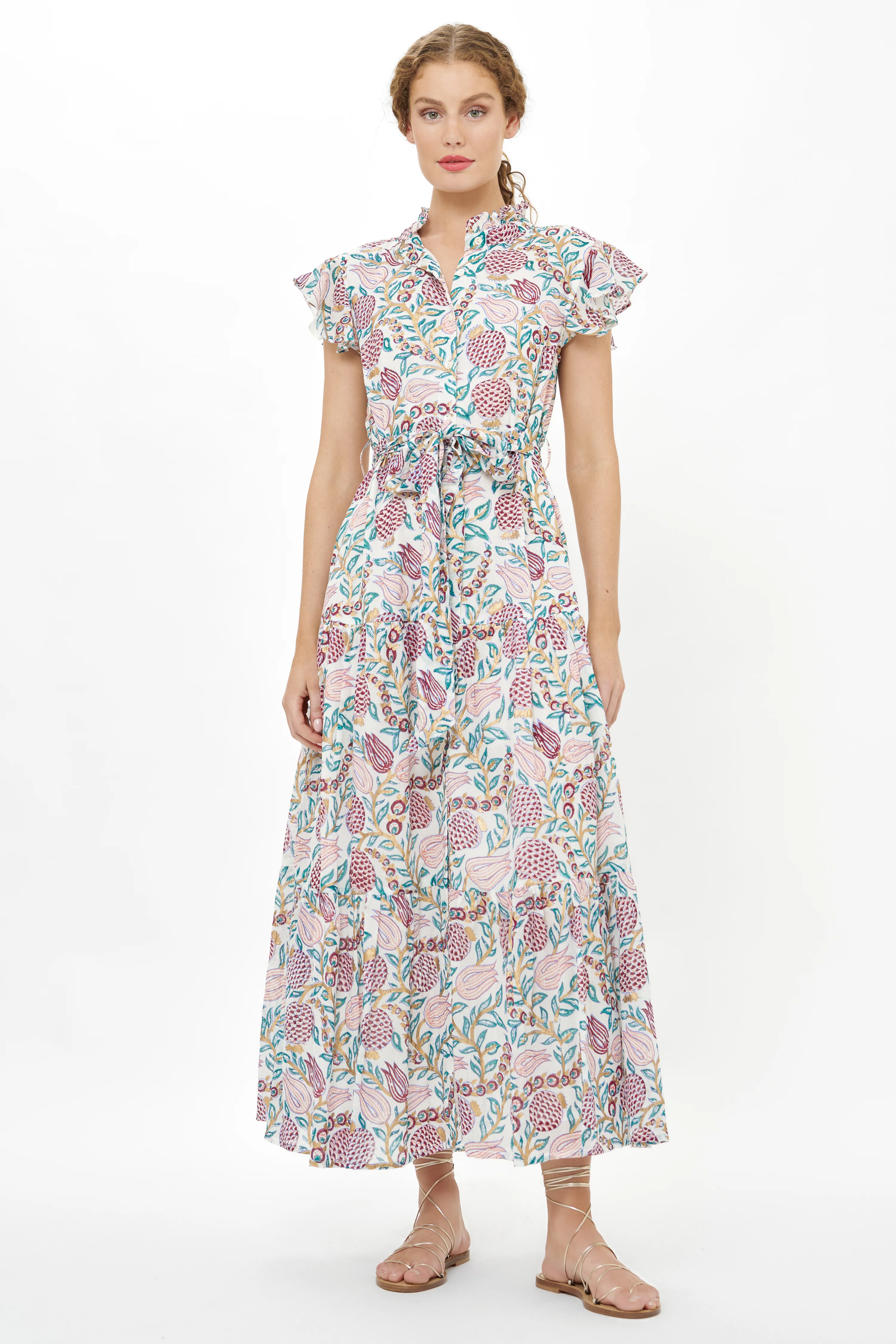 Ruffle Collar Button Maxi- Tupi Teal - Image 6