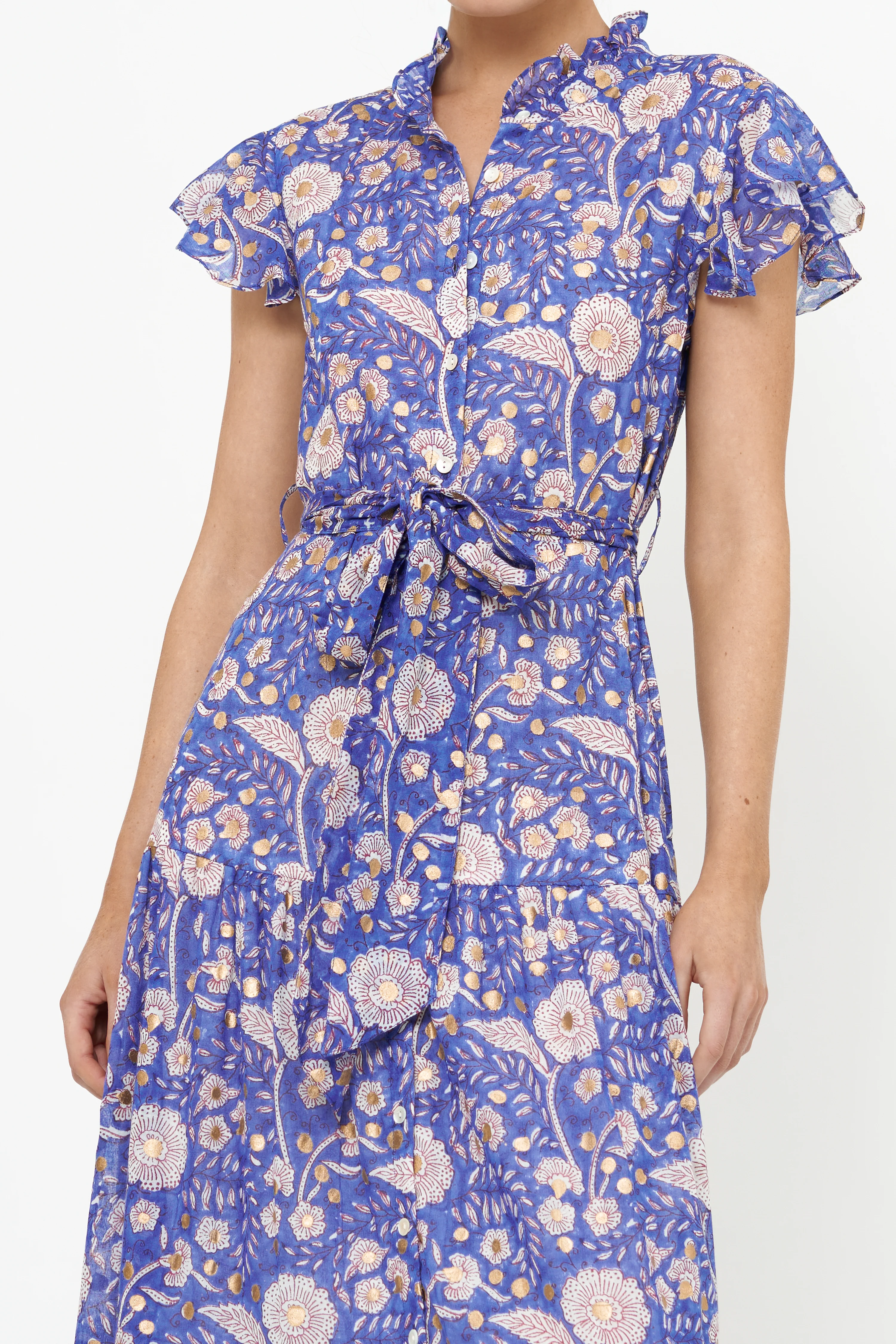 Ruffle Collar Button Maxi- Carolina Cobalt - Image 6