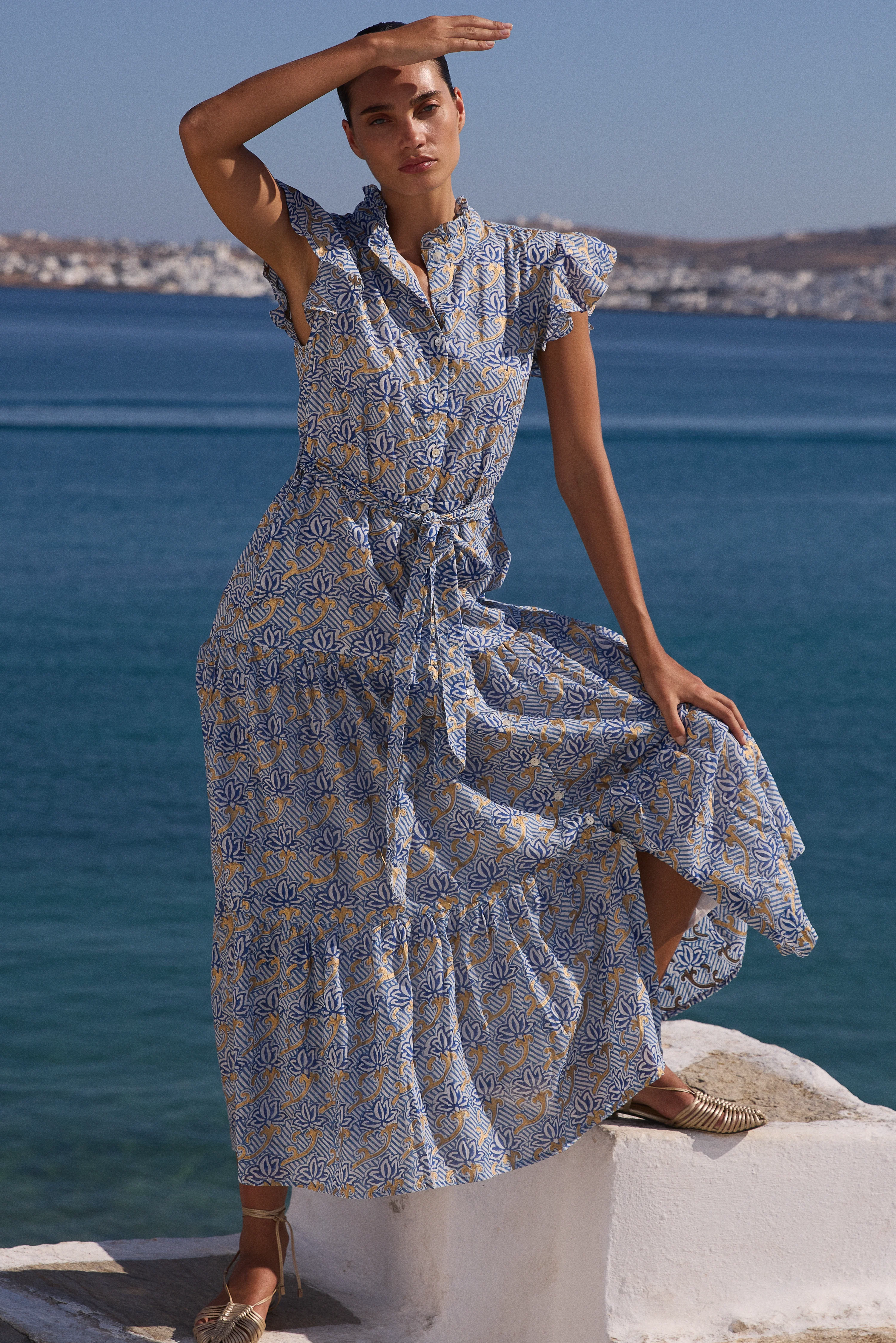 Ruffle Collar Button Maxi- Florence Blue - Image 10