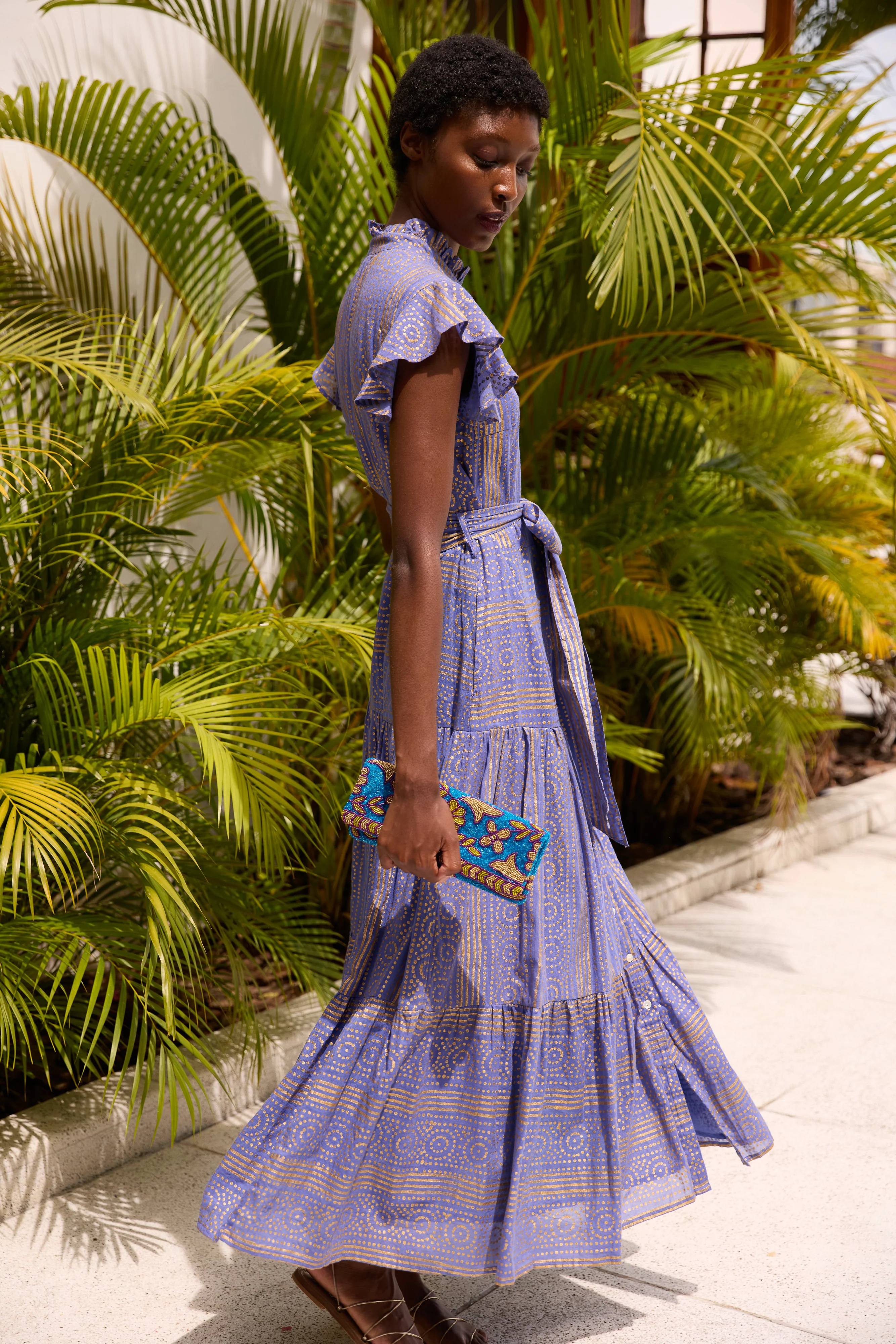 Ruffle Collar Button Maxi- Helene Blue - Image 2
