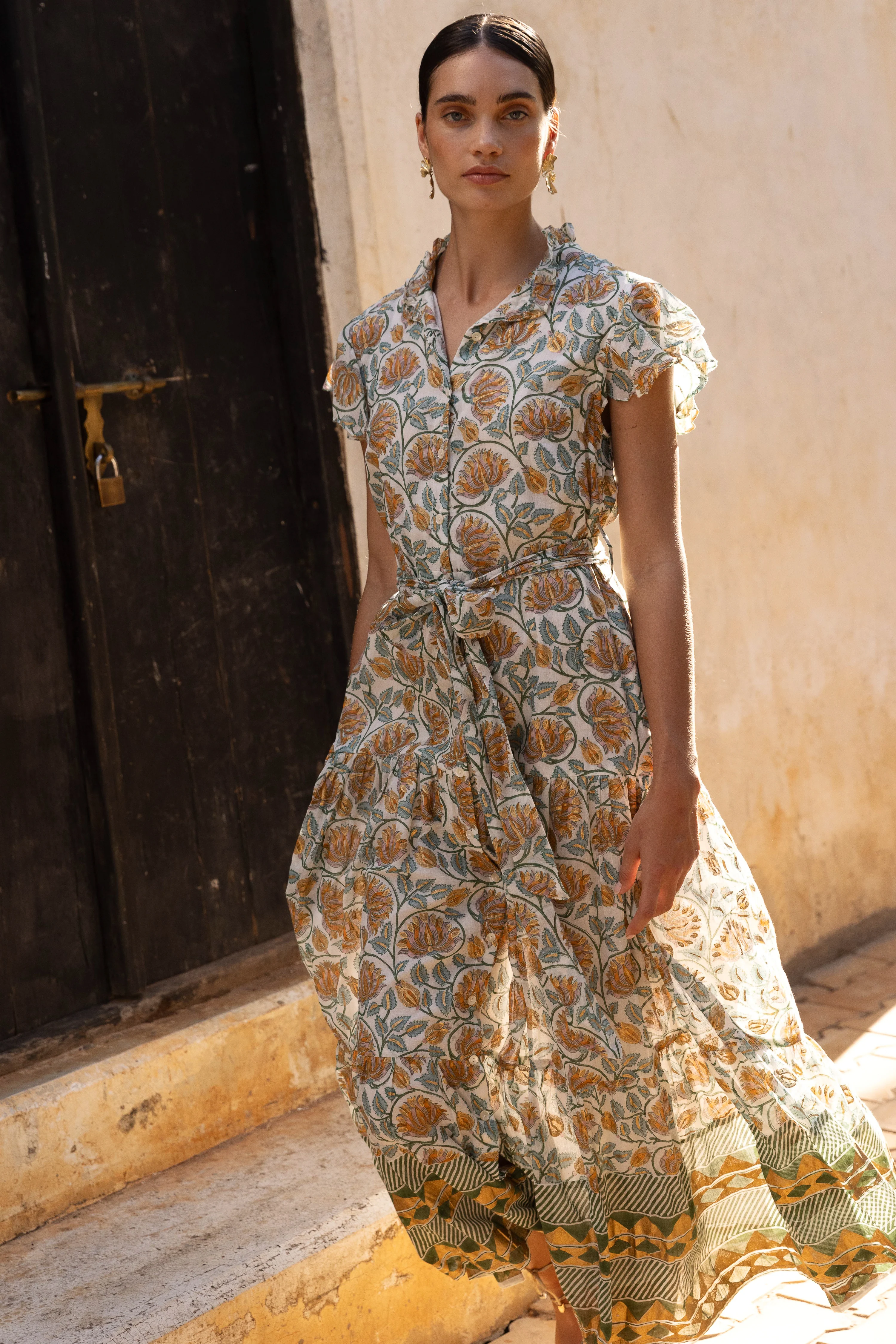 Ruffle Collar Button Maxi- Montenegro Green - Image 4