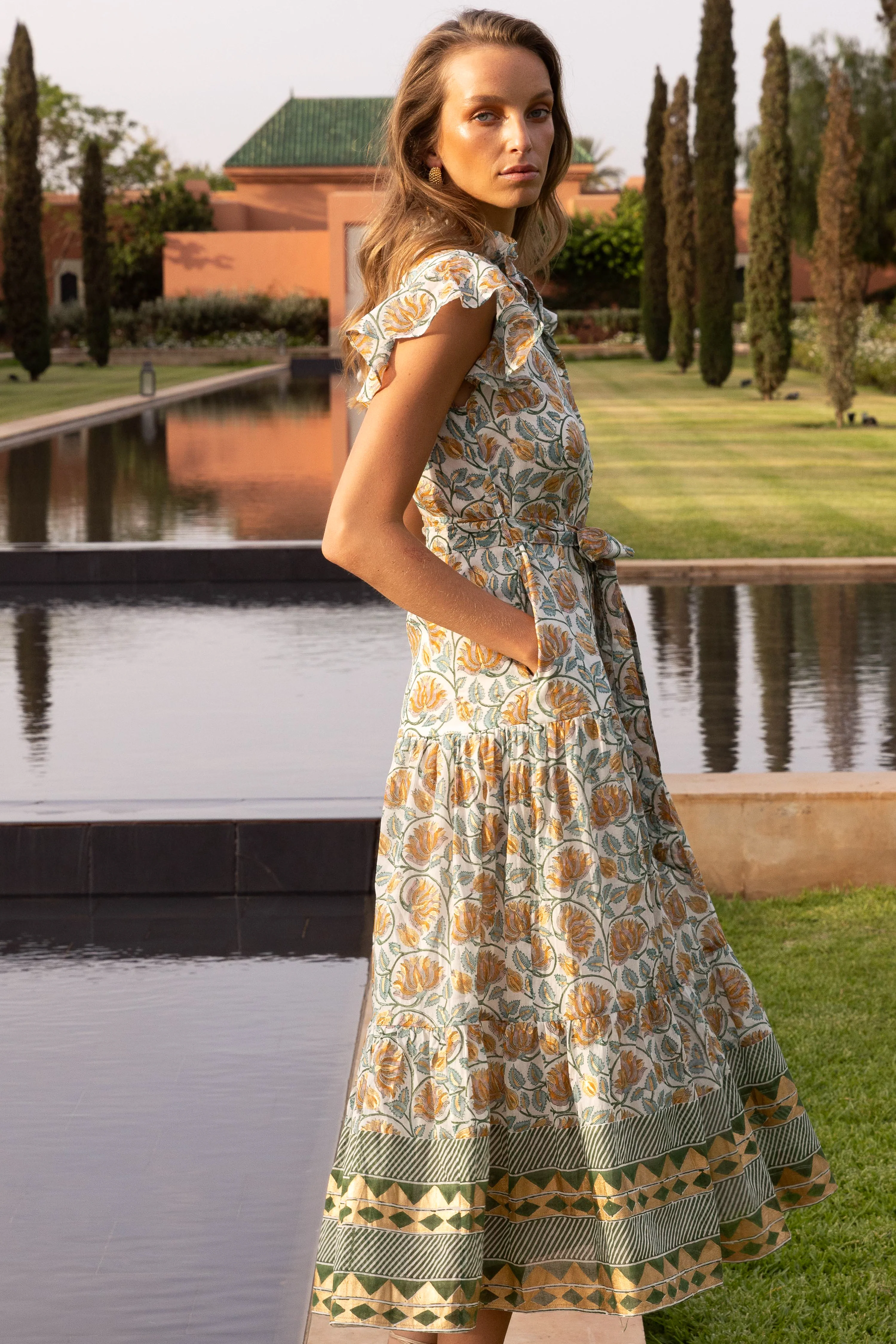 Ruffle Collar Button Maxi- Montenegro Green - Image 6