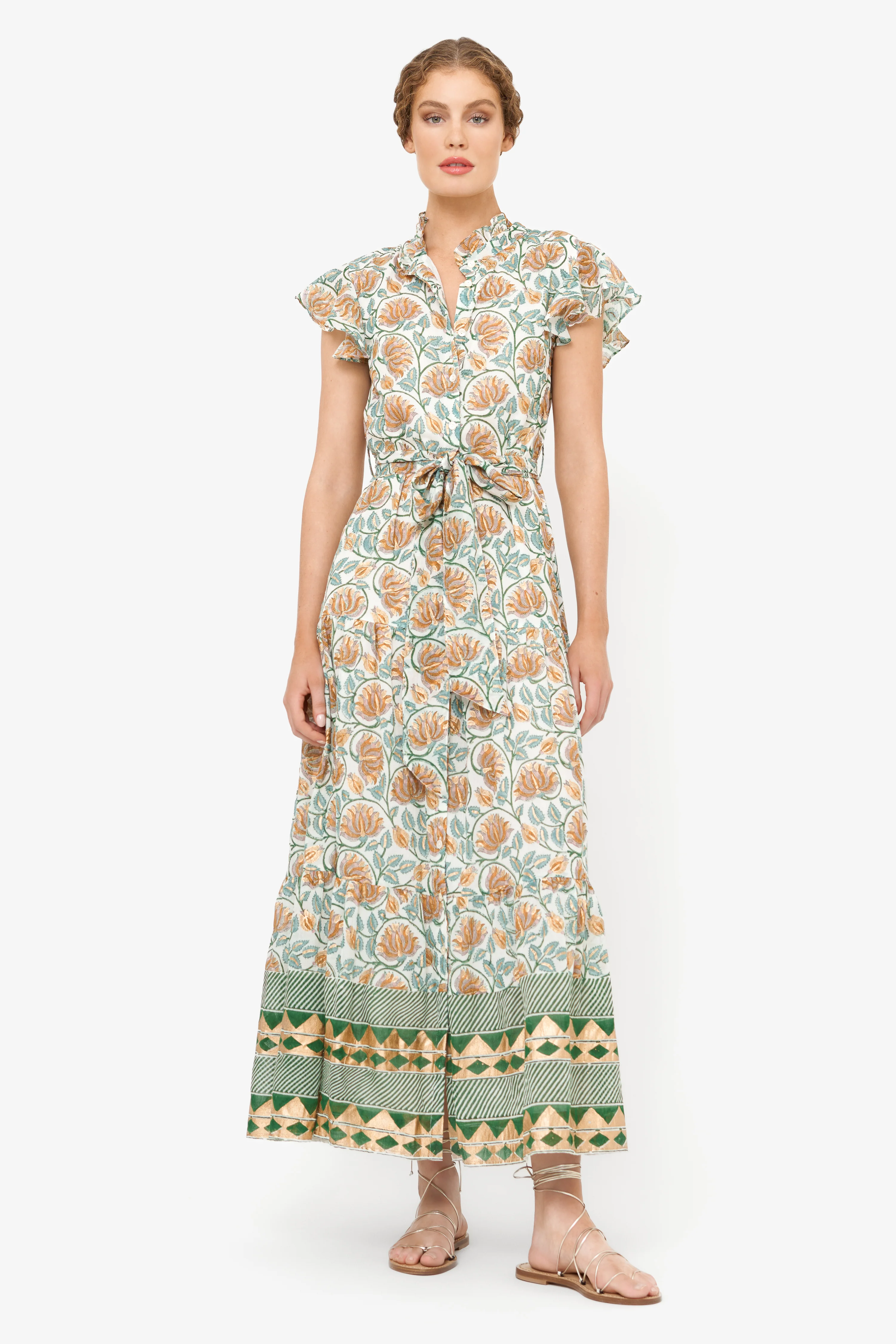 Ruffle Collar Button Maxi- Montenegro Green - Image 9