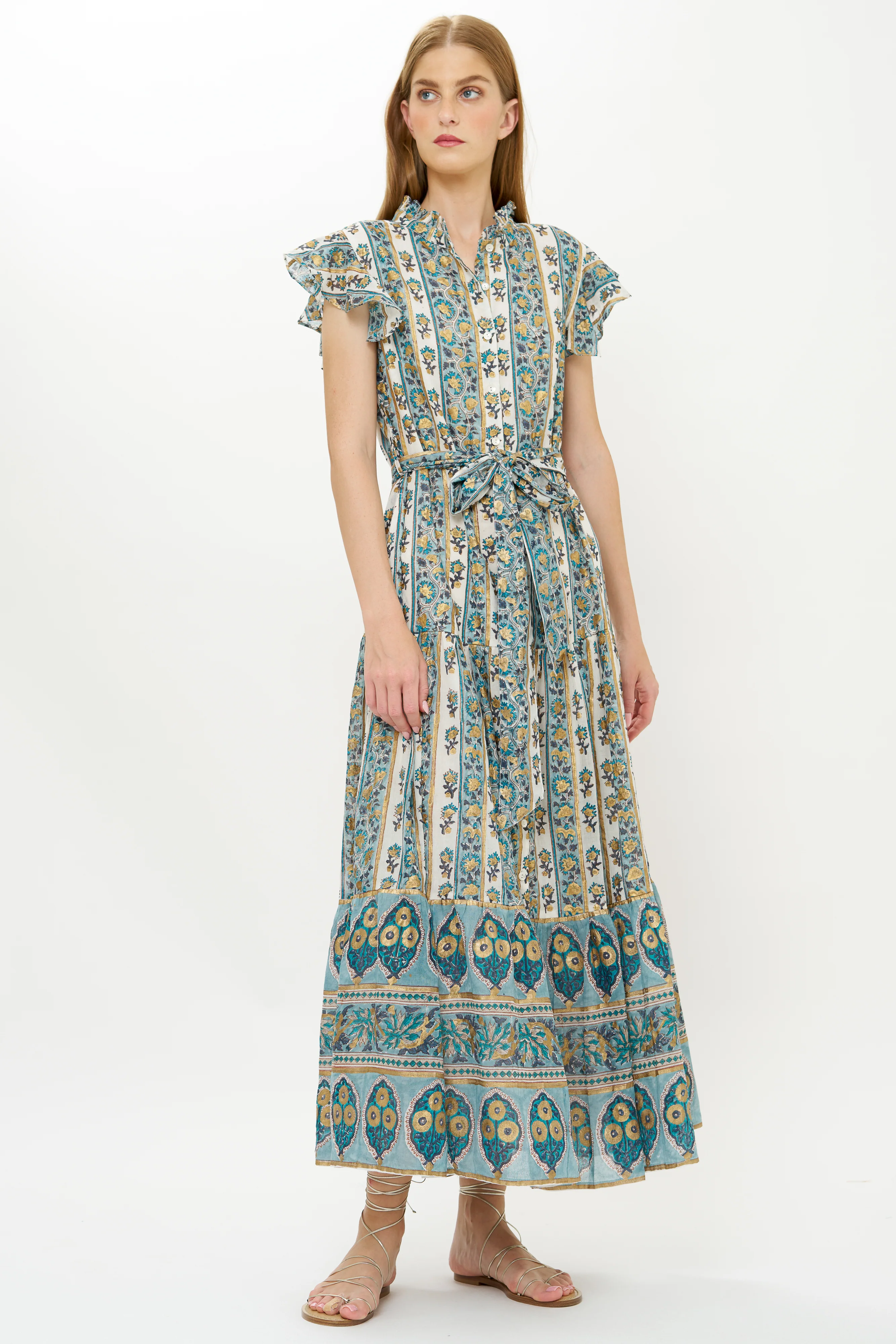 Ruffle Collar Button Maxi- Taj Blue - Image 10