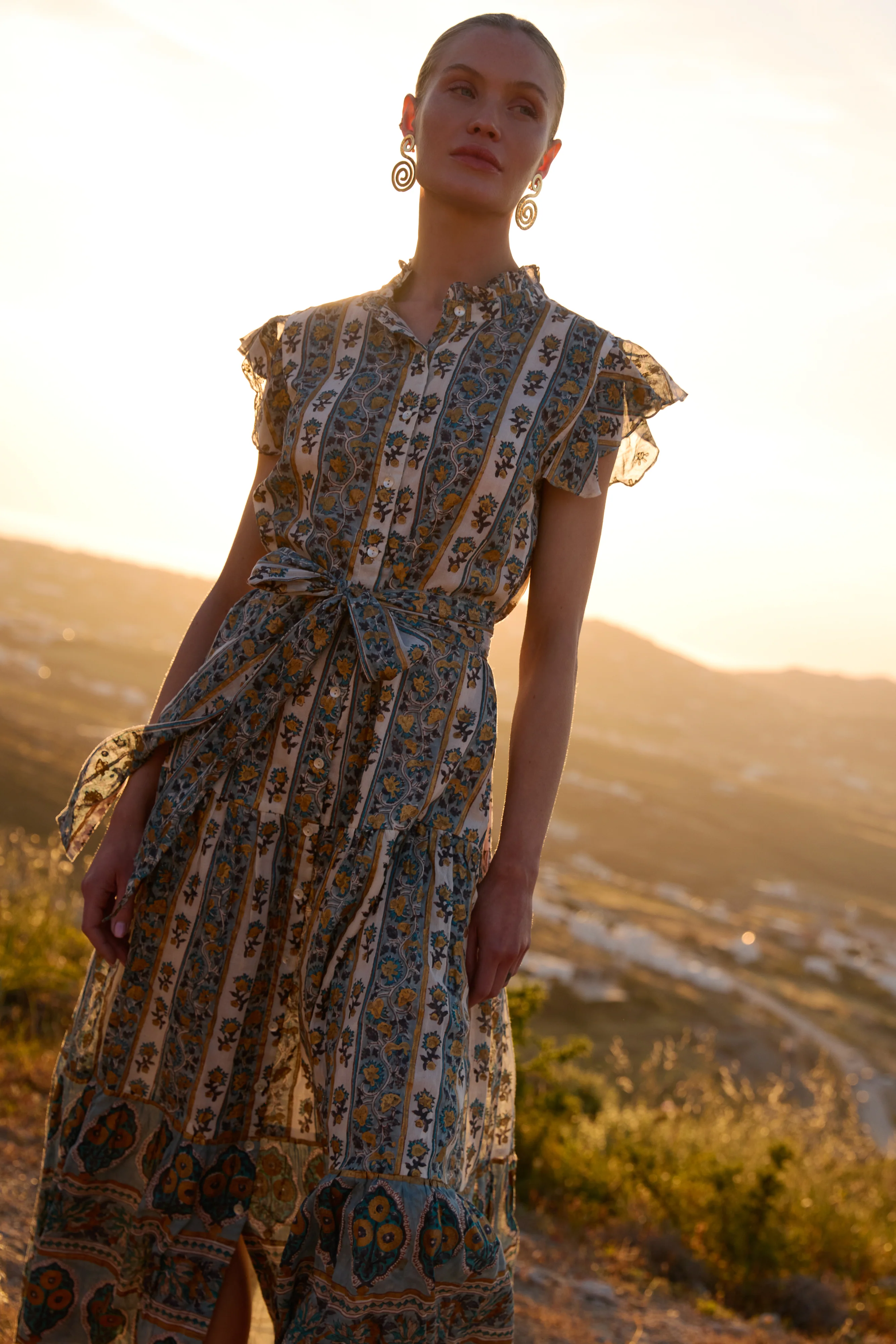 Ruffle Collar Button Maxi- Taj Blue - Image 3