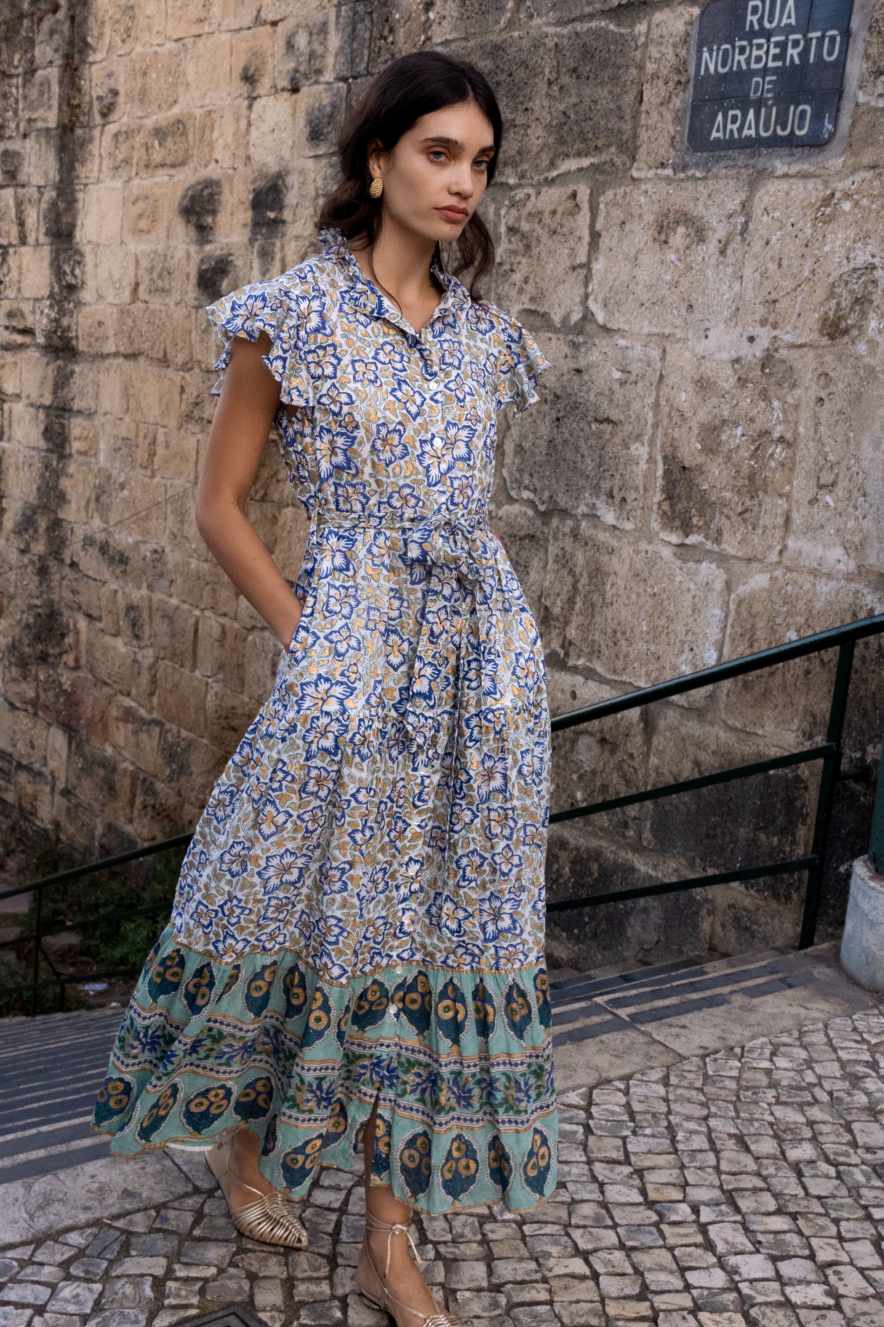 Ruffle Collar Button Maxi- Ivy Cobalt - Image 5