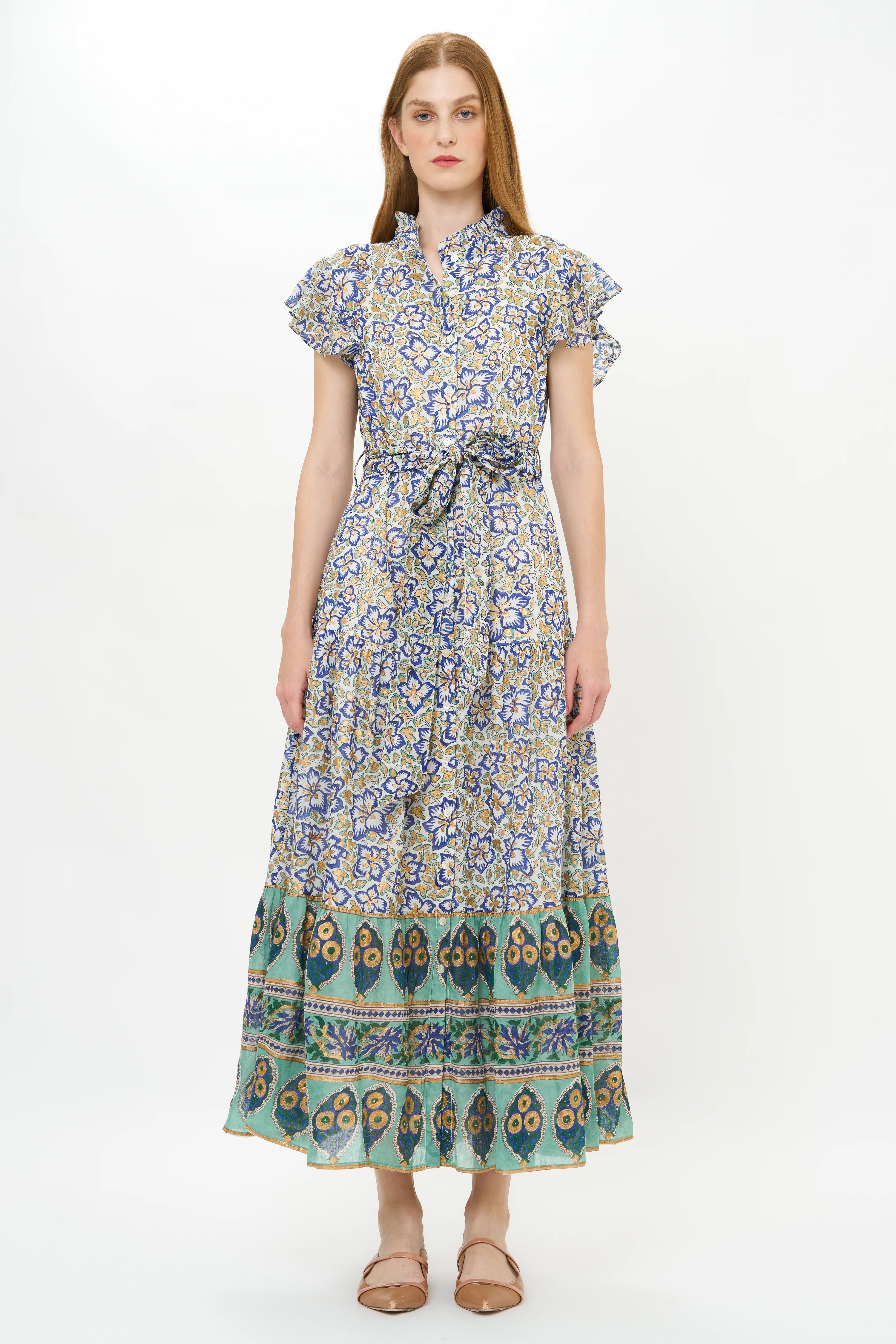Ruffle Collar Button Maxi- Ivy Cobalt - Image 7