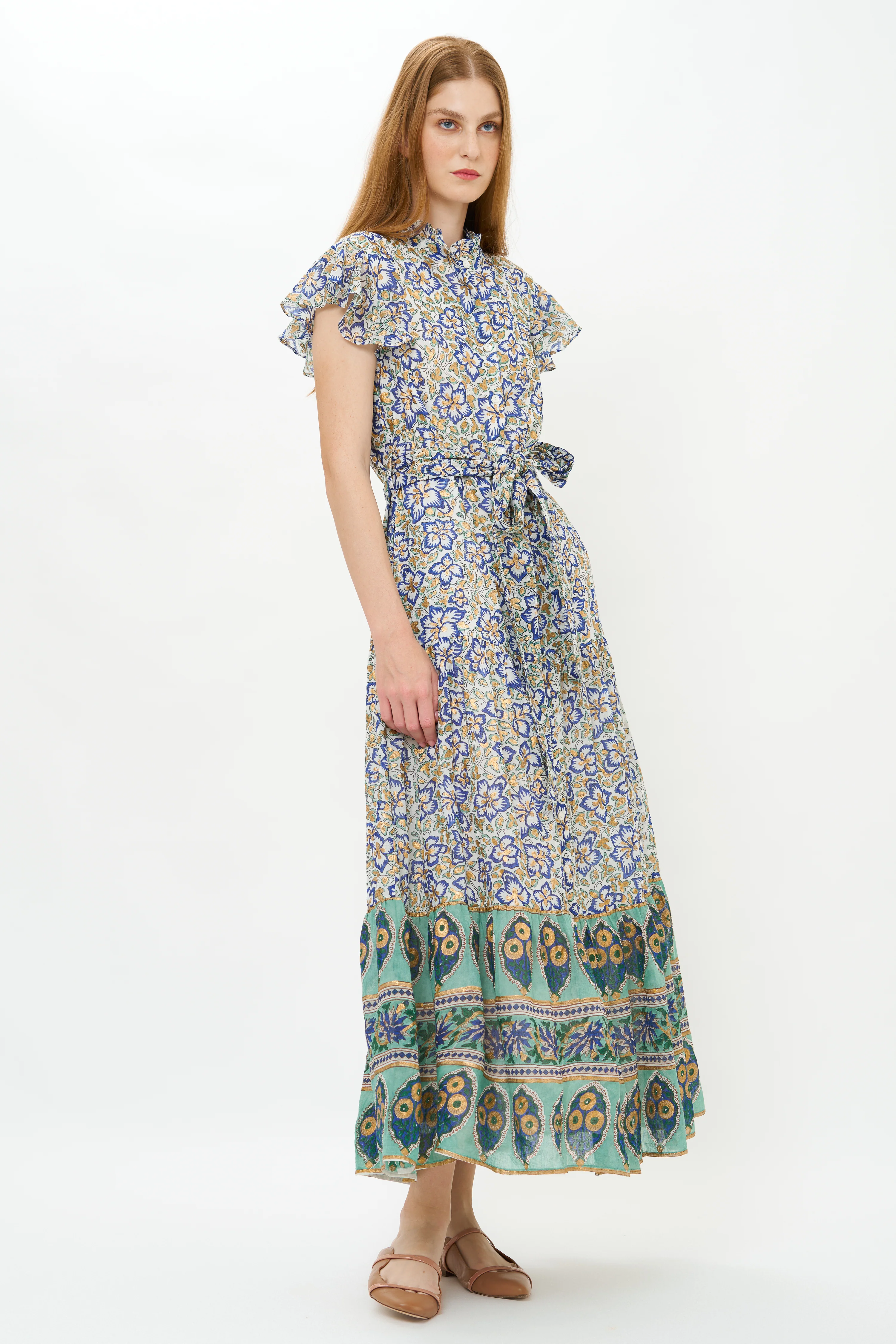 Ruffle Collar Button Maxi- Ivy Cobalt - Image 8
