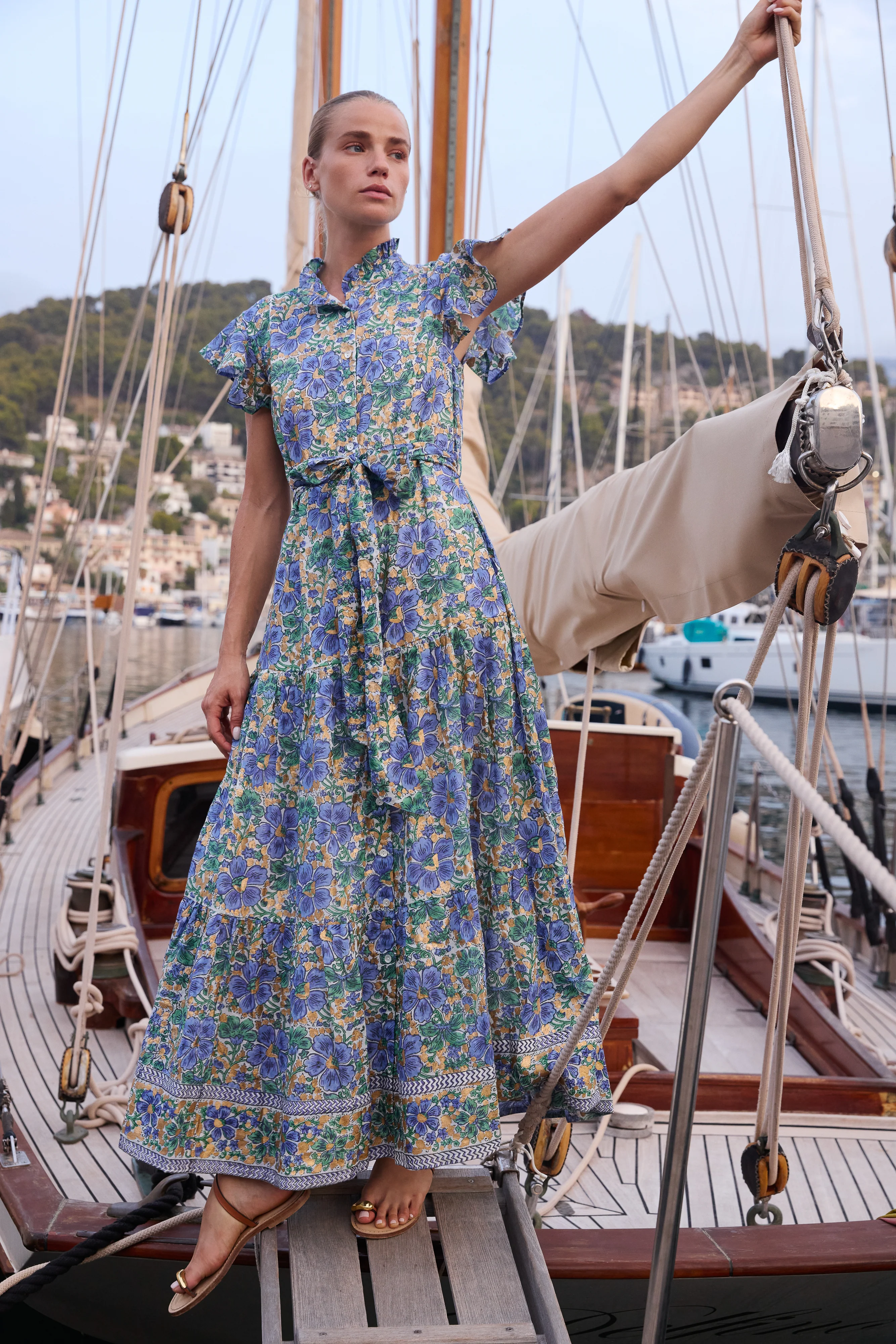Ruffle Collar Button Maxi- Matera Blue - Image 4