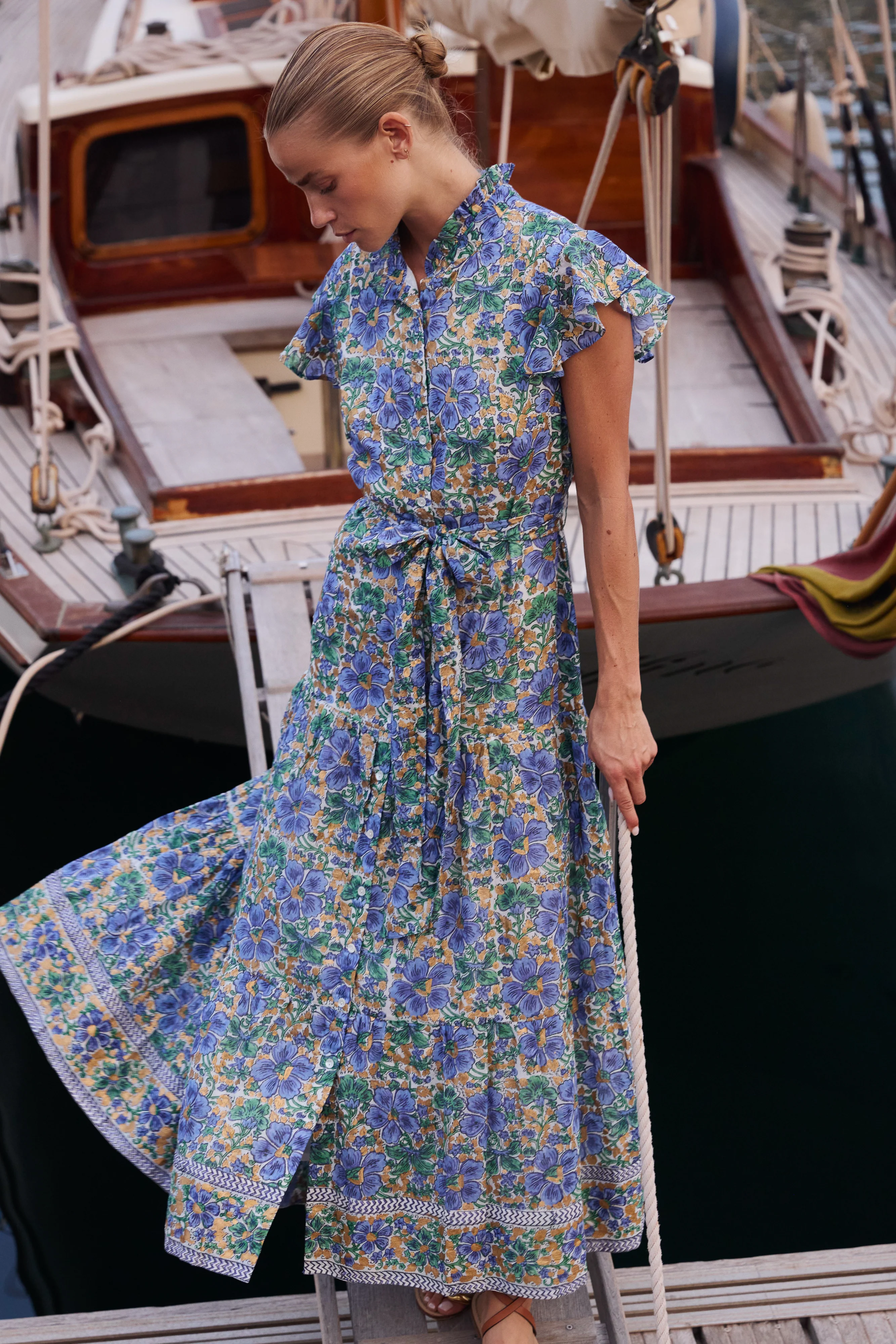 Ruffle Collar Button Maxi- Matera Blue - Image 8