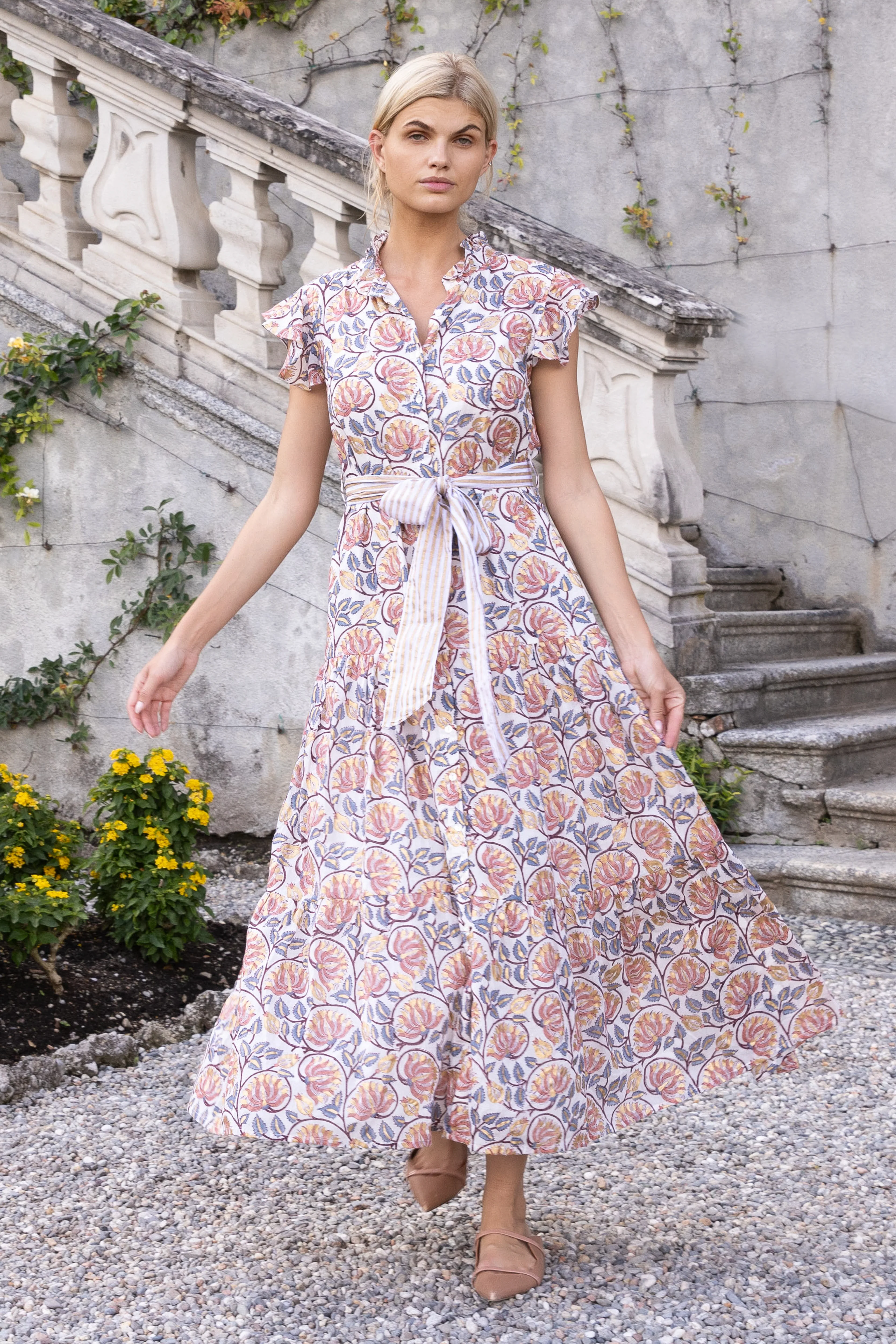 Ruffle Collar Button Maxi- Montenegro Coral - Image 4