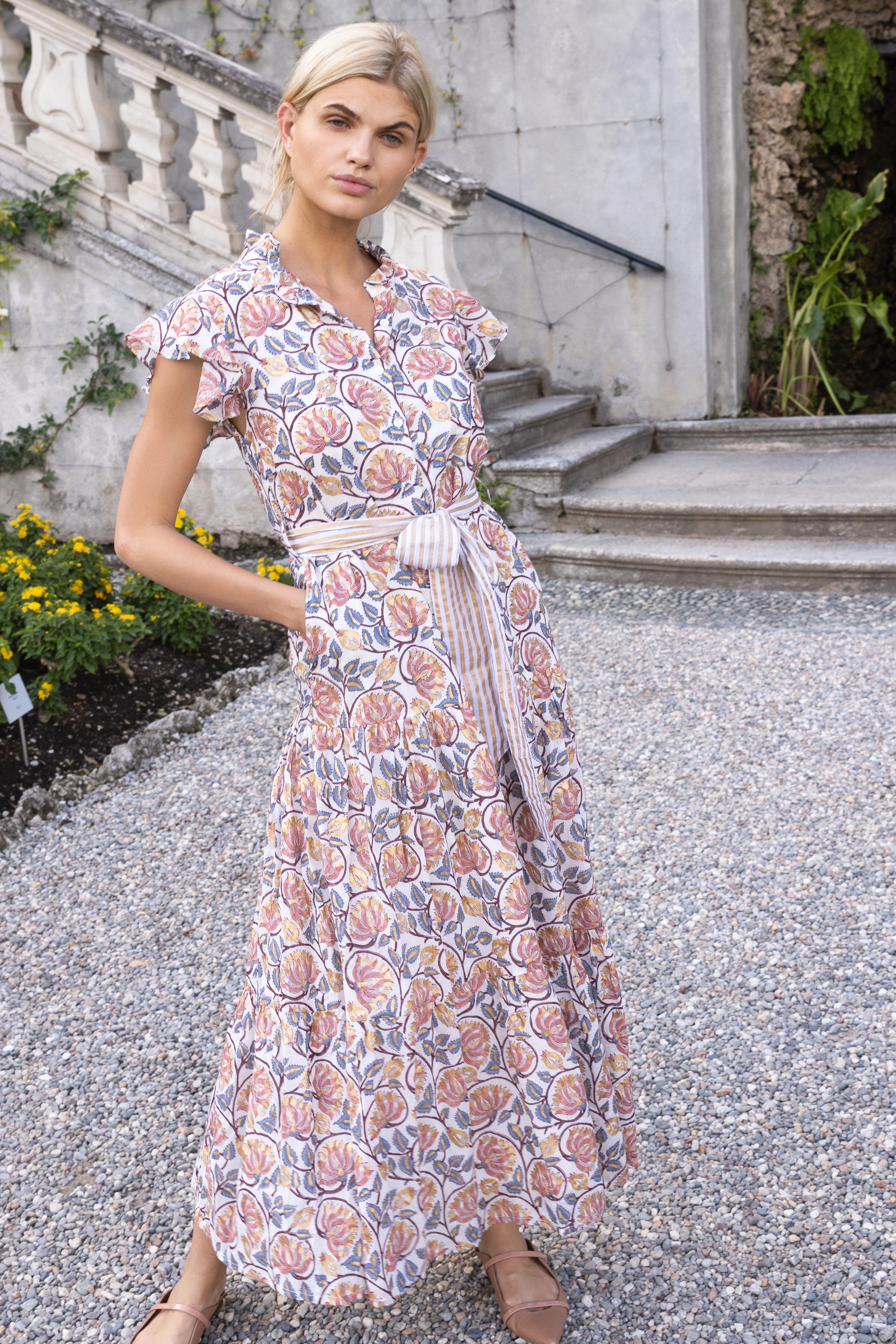 Ruffle Collar Button Maxi- Montenegro Coral - Image 5
