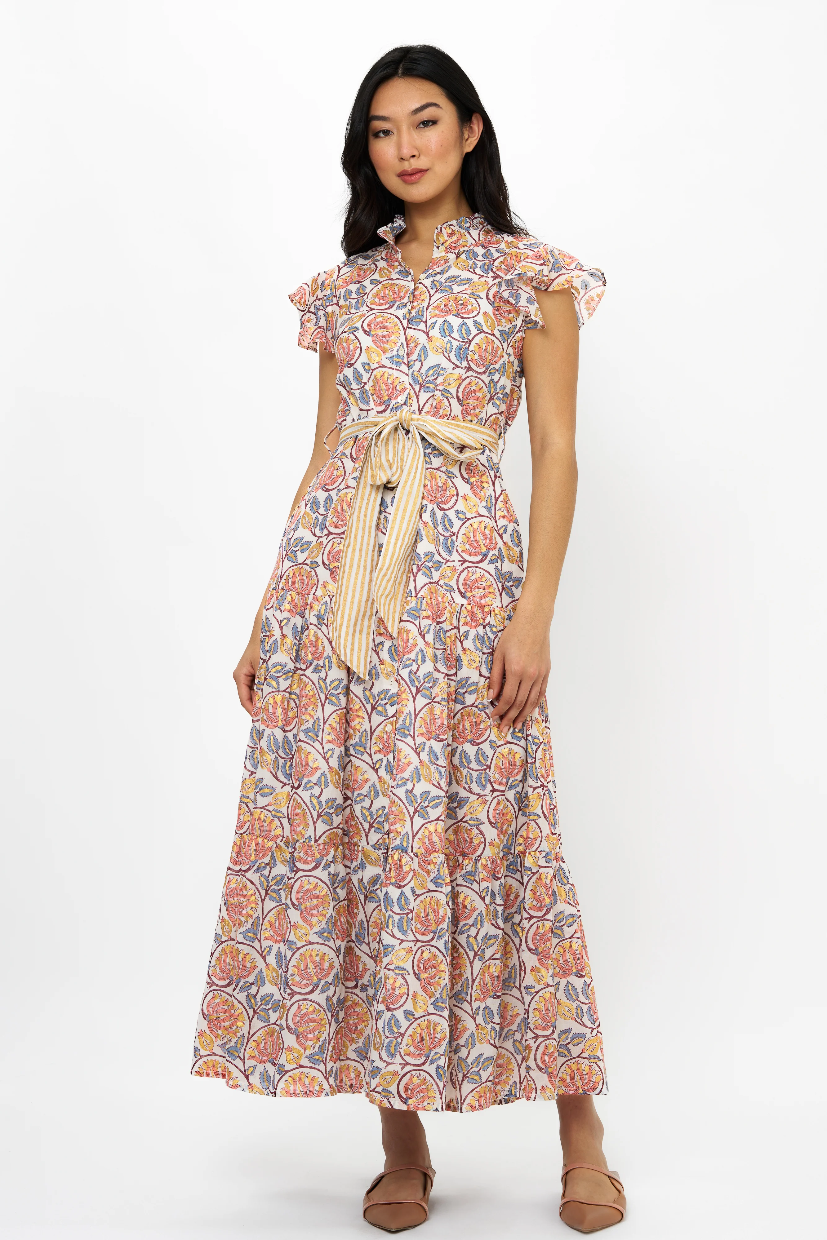 Ruffle Collar Button Maxi- Montenegro Coral - Image 6