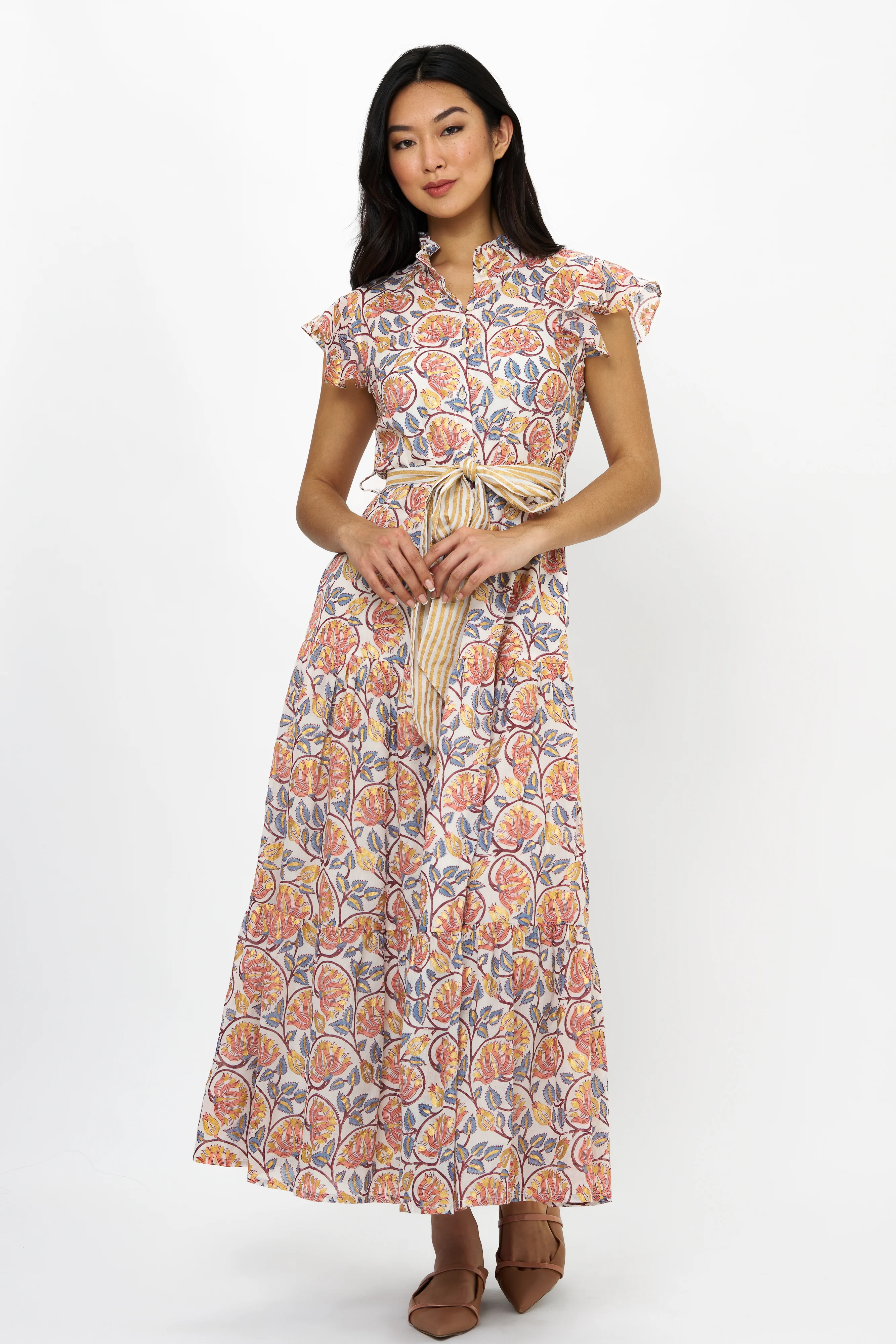 Ruffle Collar Button Maxi- Montenegro Coral - Image 7