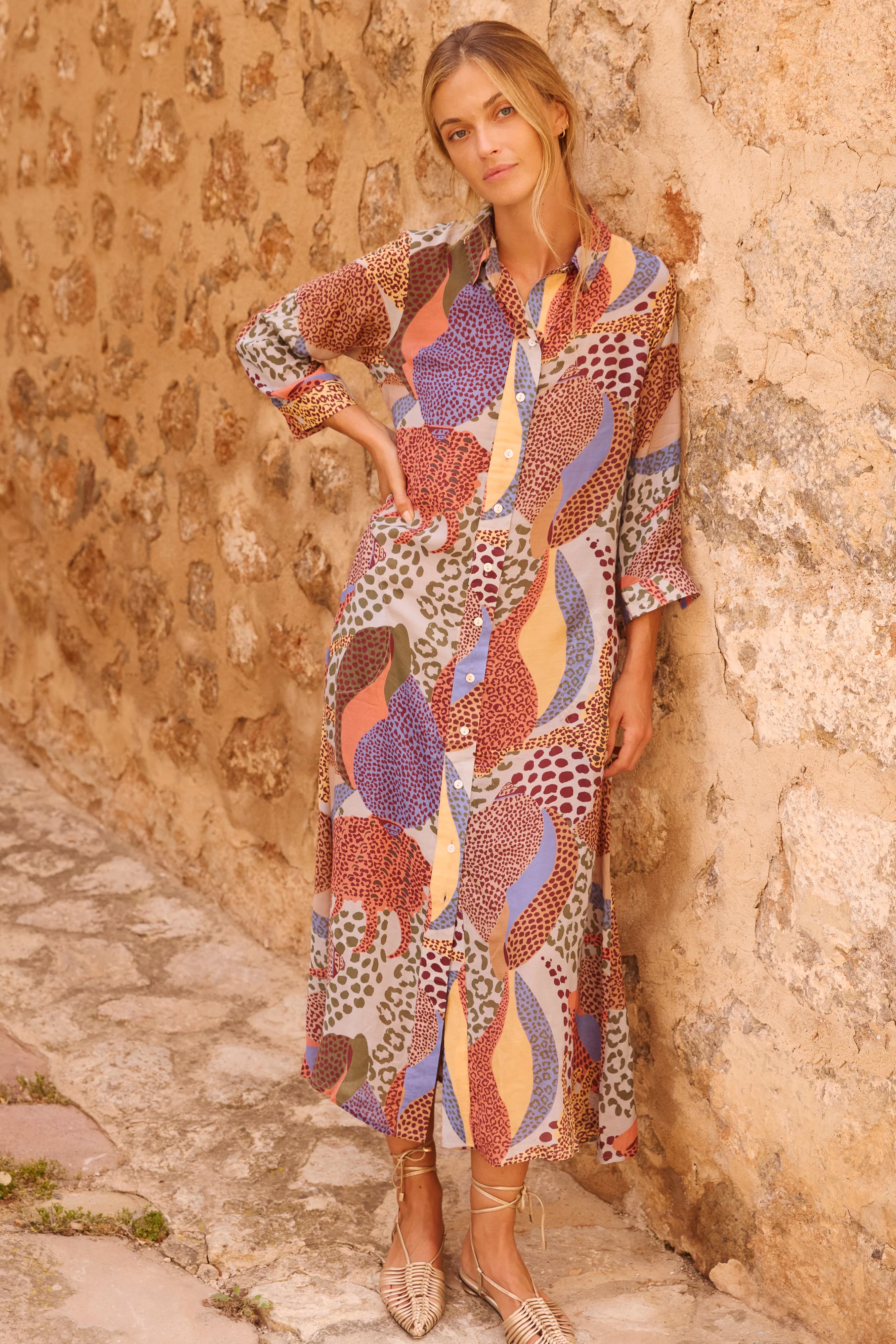Shirt Dress Midi- Nautilus Coral - Image 2