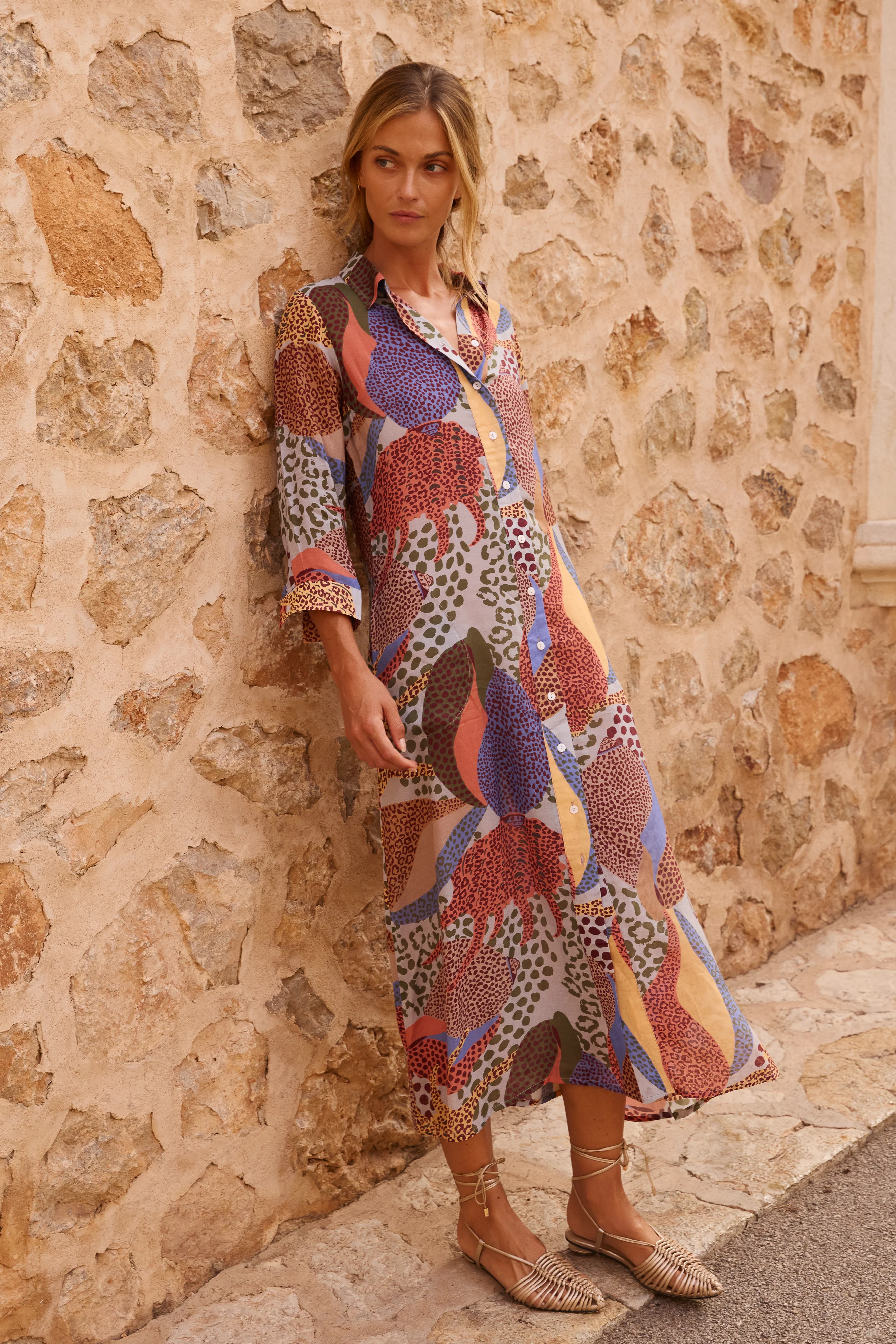 Shirt Dress Midi- Nautilus Coral - Image 3