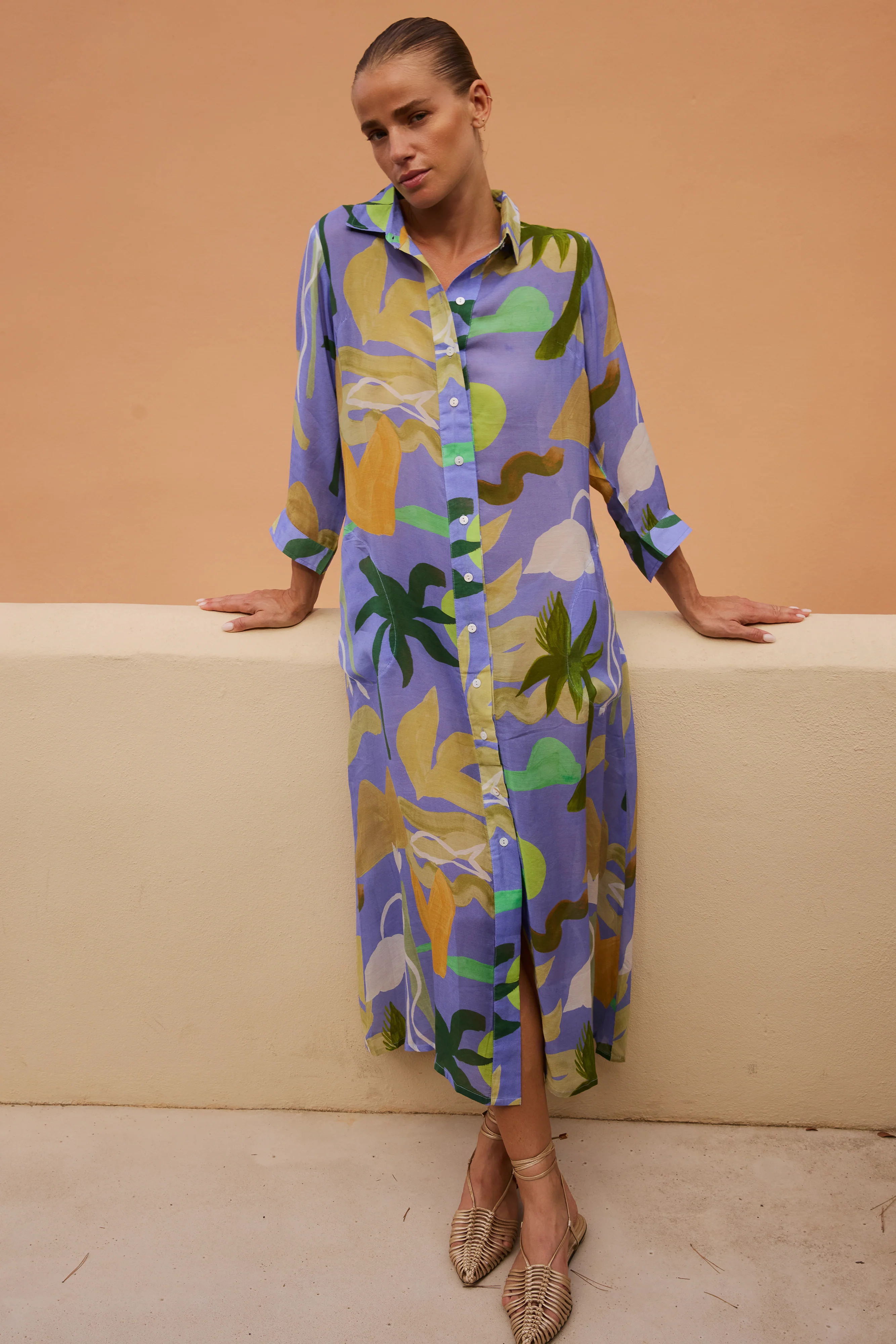 Shirt Dress Midi- Paradiso Blue - Image 2