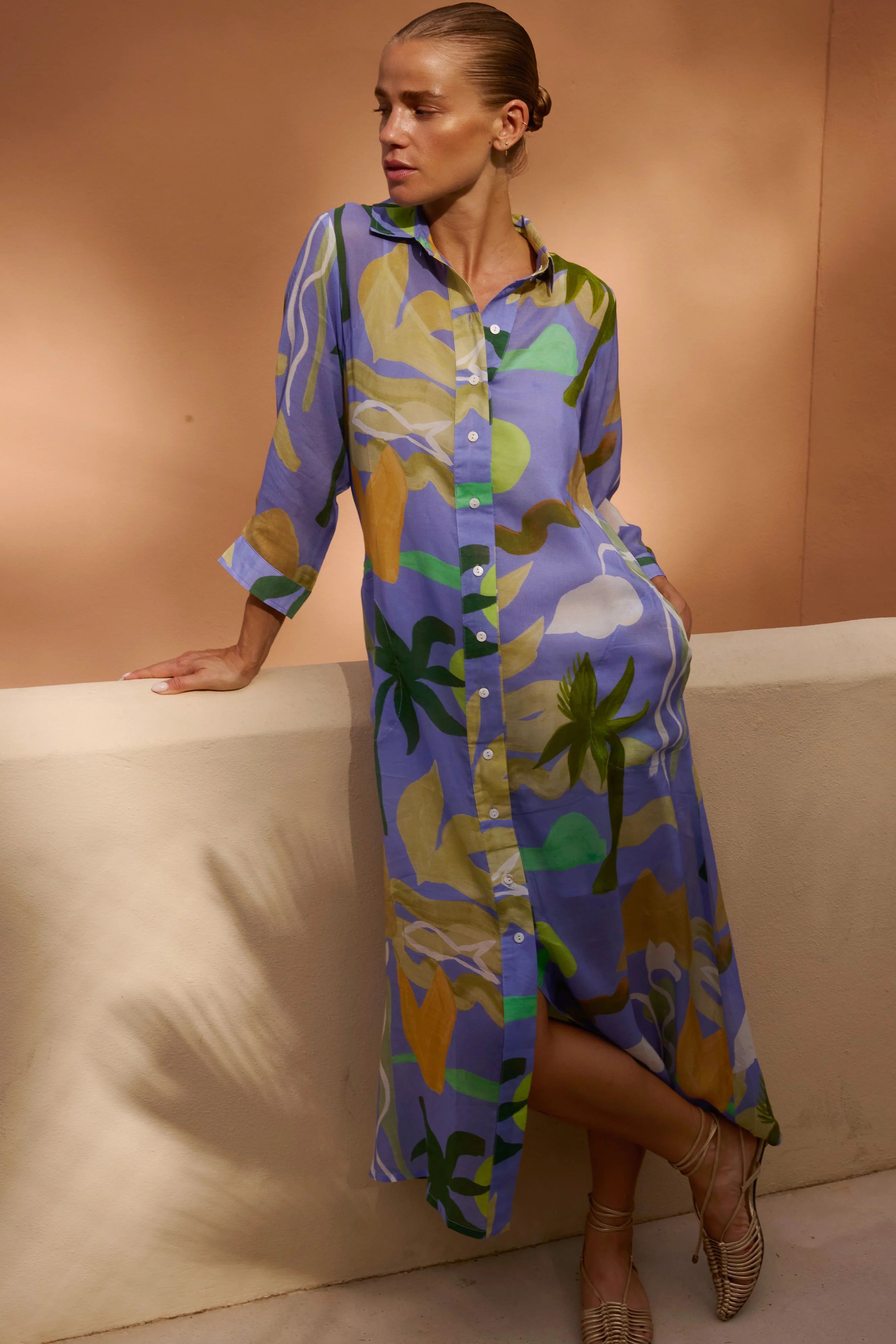 Shirt Dress Midi- Paradiso Blue - Image 4