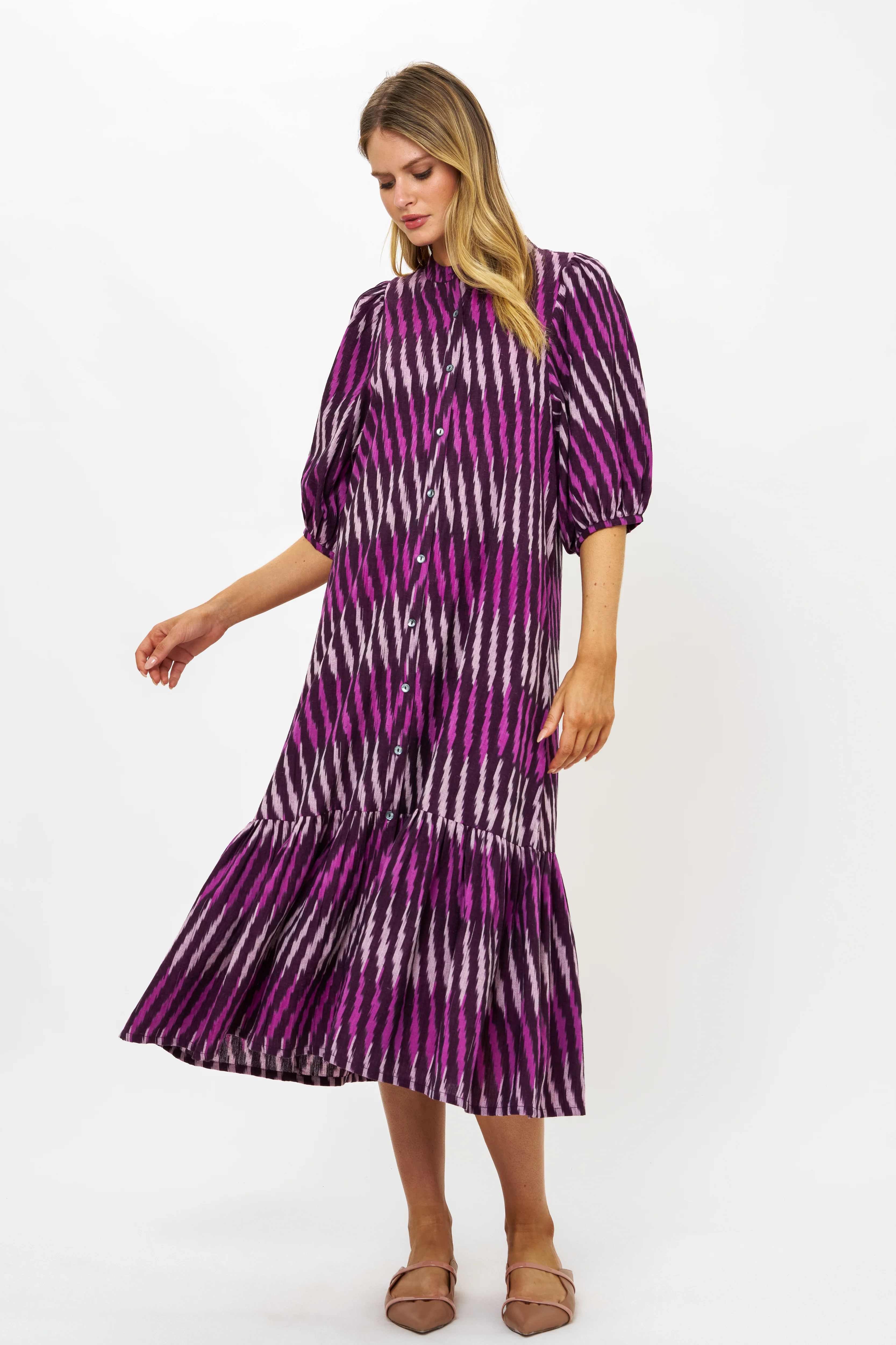 Button Puff Midi- Ikat Purple - Image 8