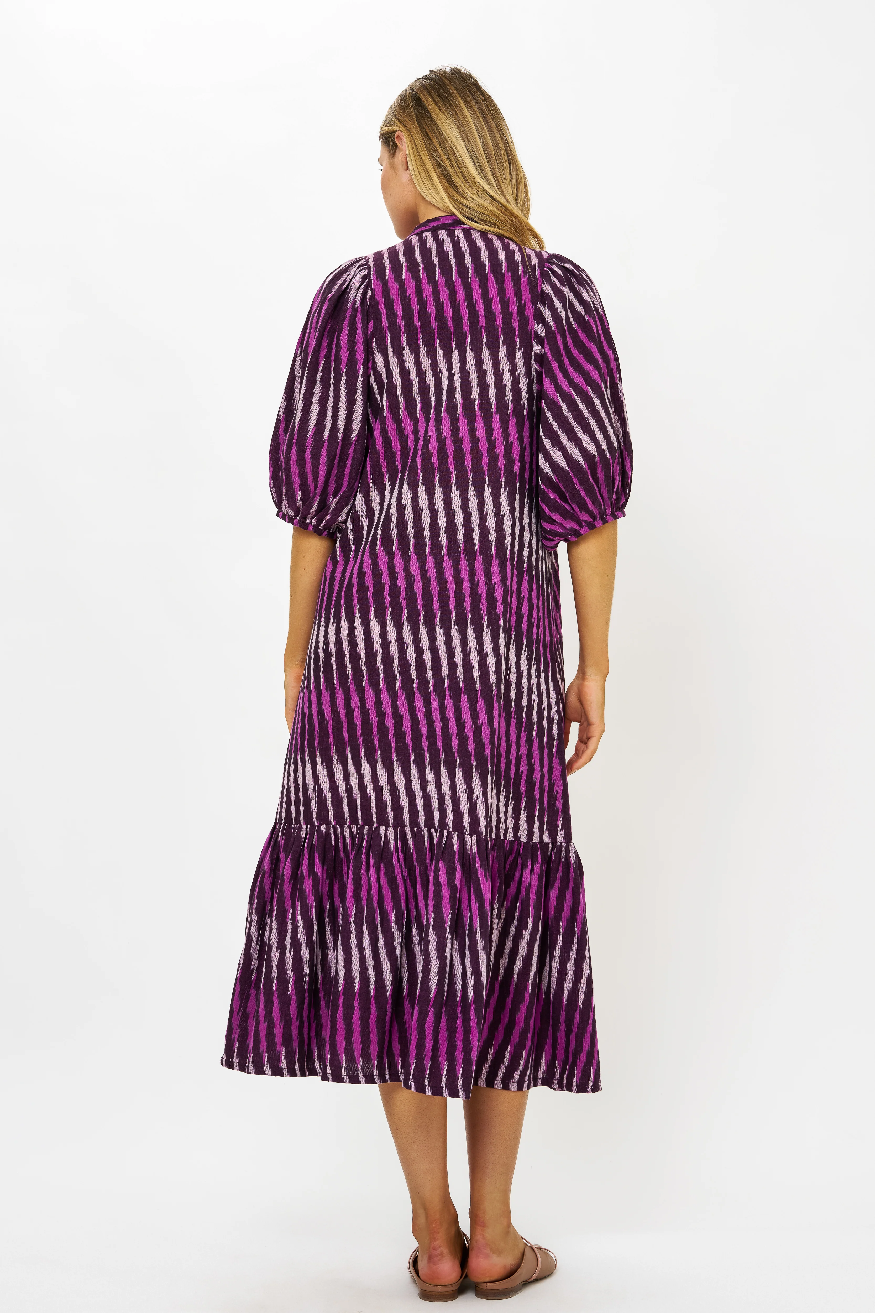 Button Puff Midi- Ikat Purple - Image 9