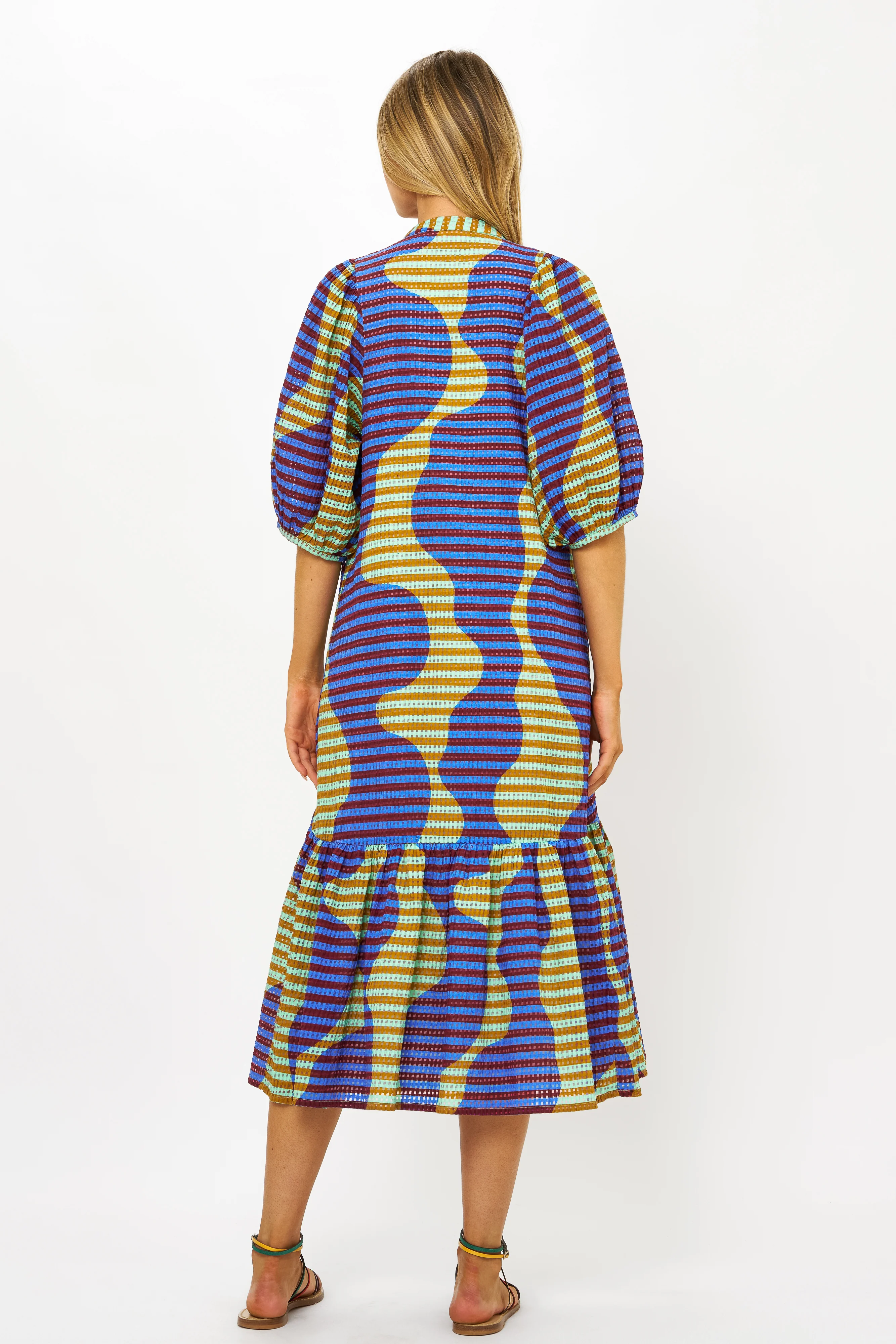 Button Puff Sleeve Midi- Haring Blue - Image 6