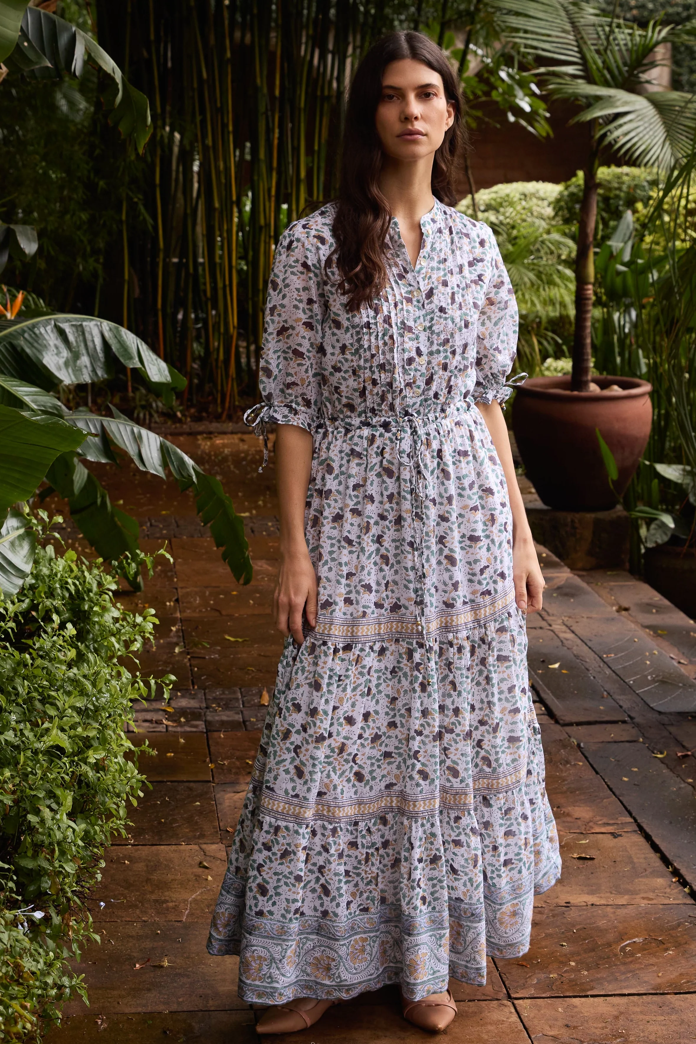 Cinched Pintuck Maxi- Cotswold Green - Image 3