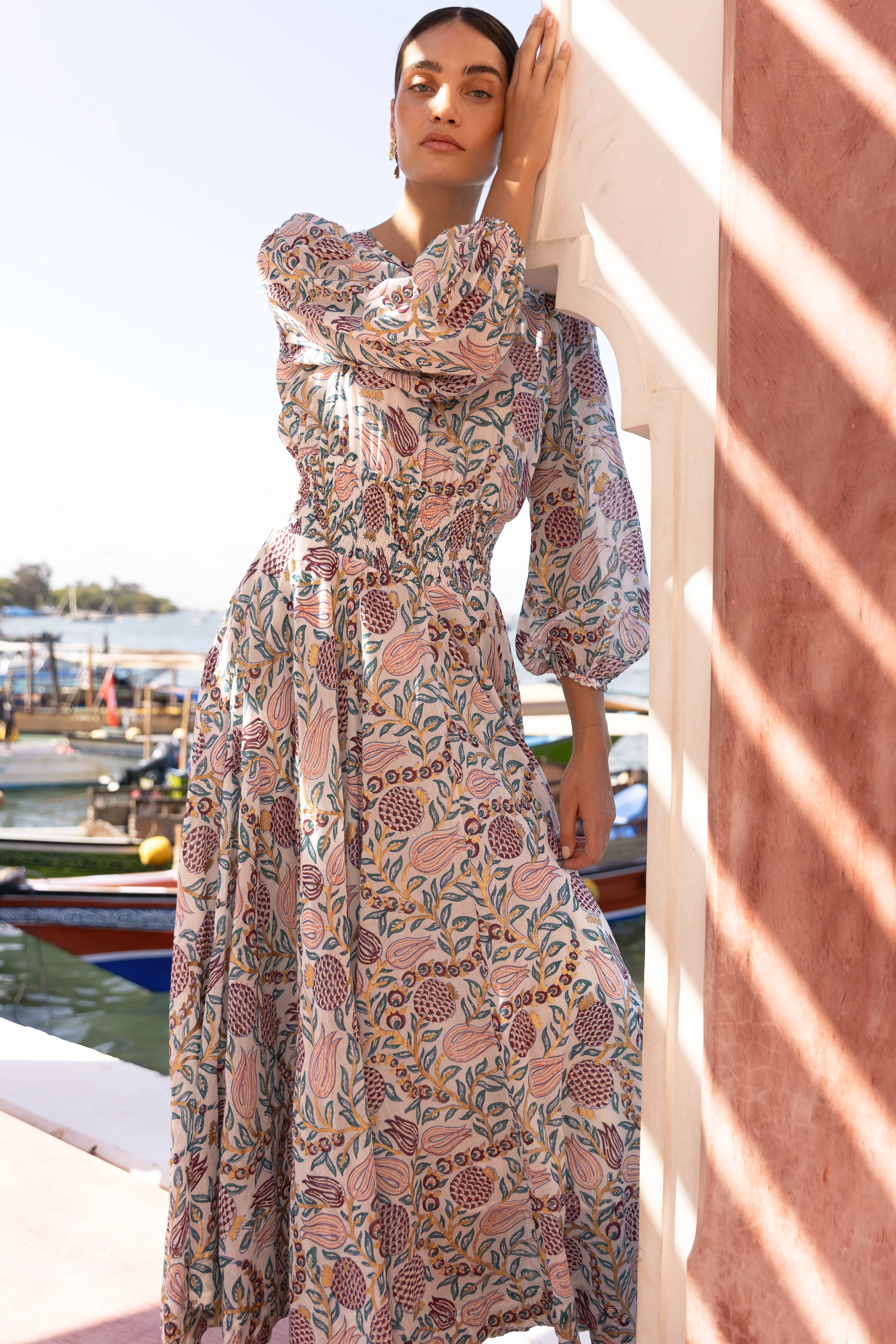 Smocked Waist Crew Neck Maxi- Tupi Teal - Image 5