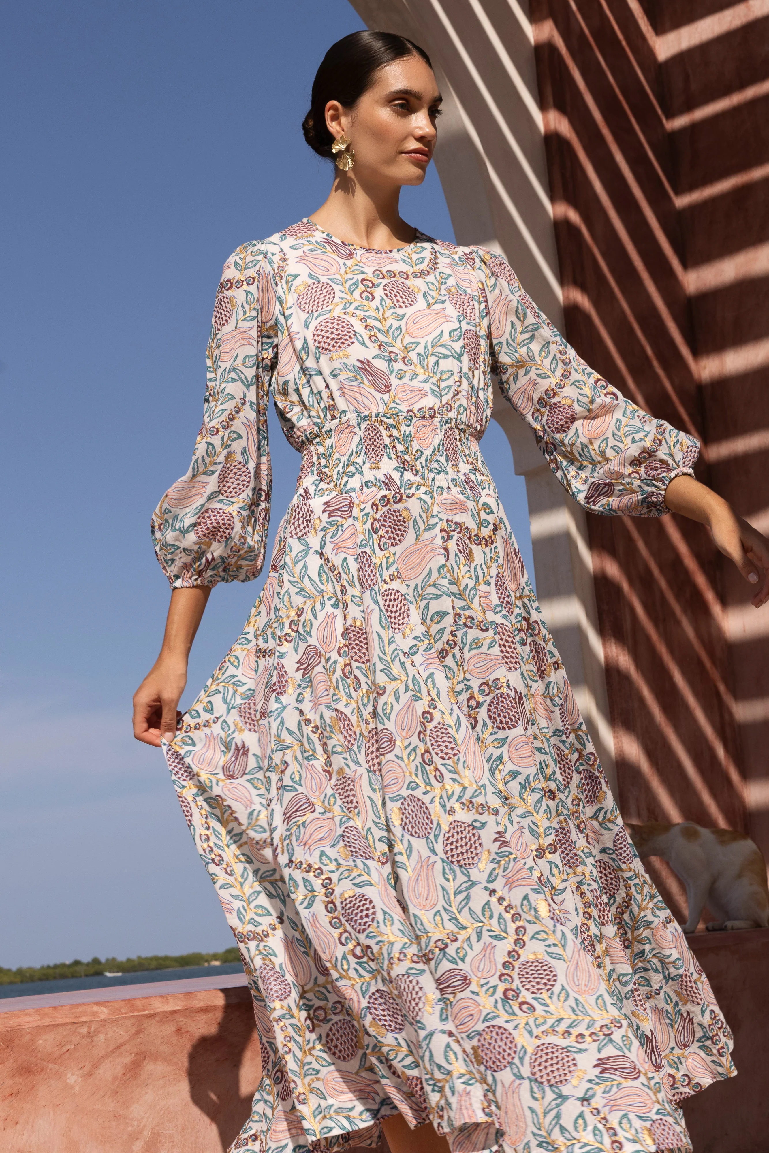 Smocked Waist Crew Neck Maxi- Tupi Teal - Image 7