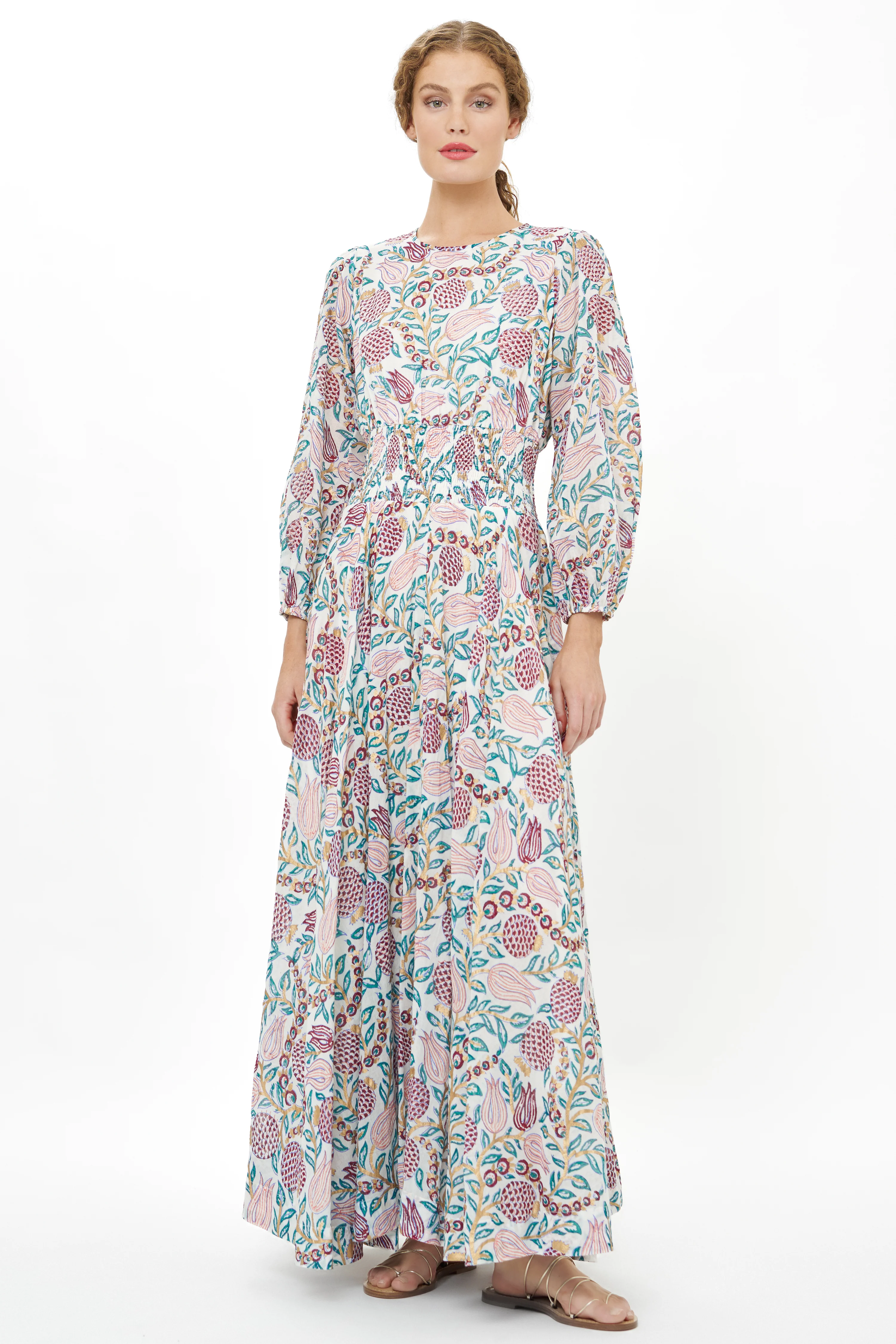 Smocked Waist Crew Neck Maxi- Tupi Teal - Image 9